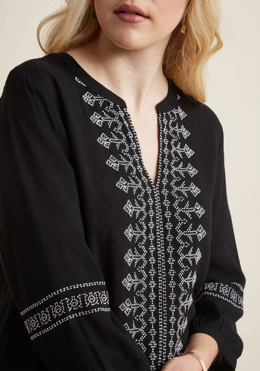 Flawlessly Folkloric 3/4 Sleeve Top by ModCloth