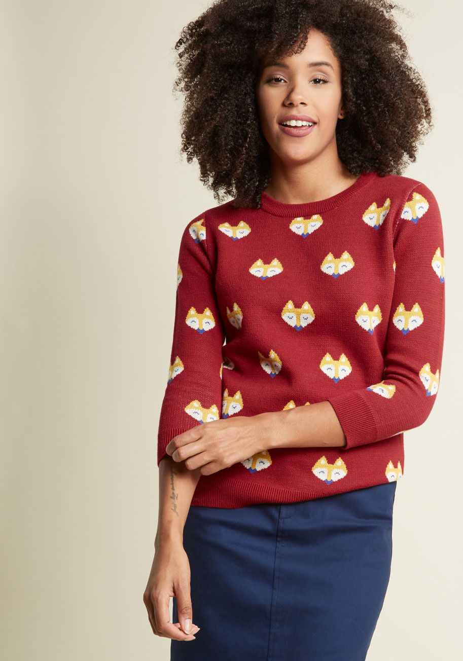 Fox Faces Pullover Sweater by ModCloth