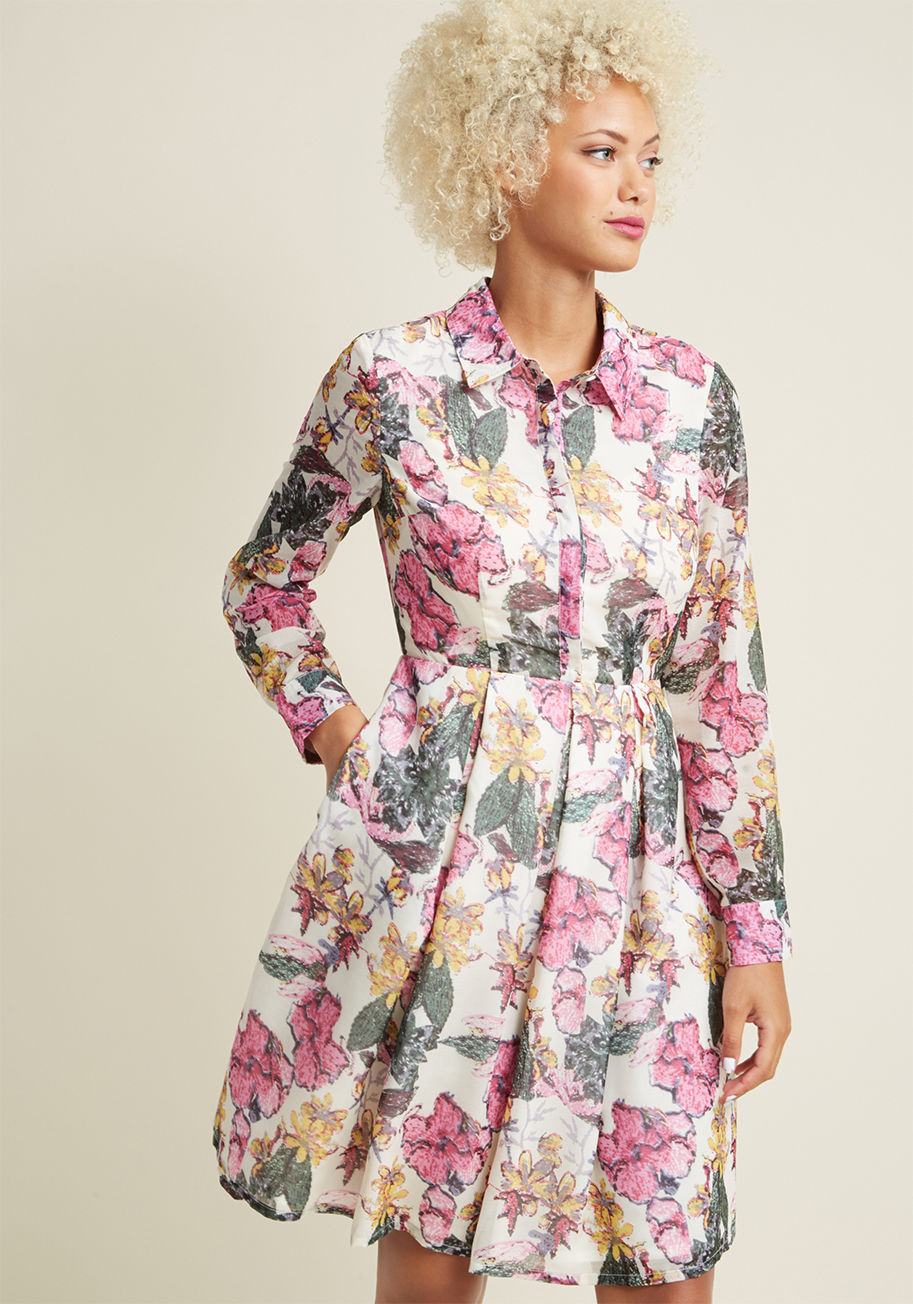 ModCloth - Long Sleeve A-Line Shirt Dress with Pockets