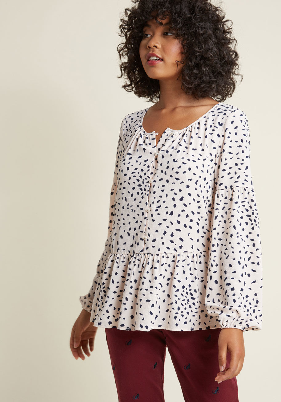Long Sleeve Button-Up Top with Peplum by ModCloth