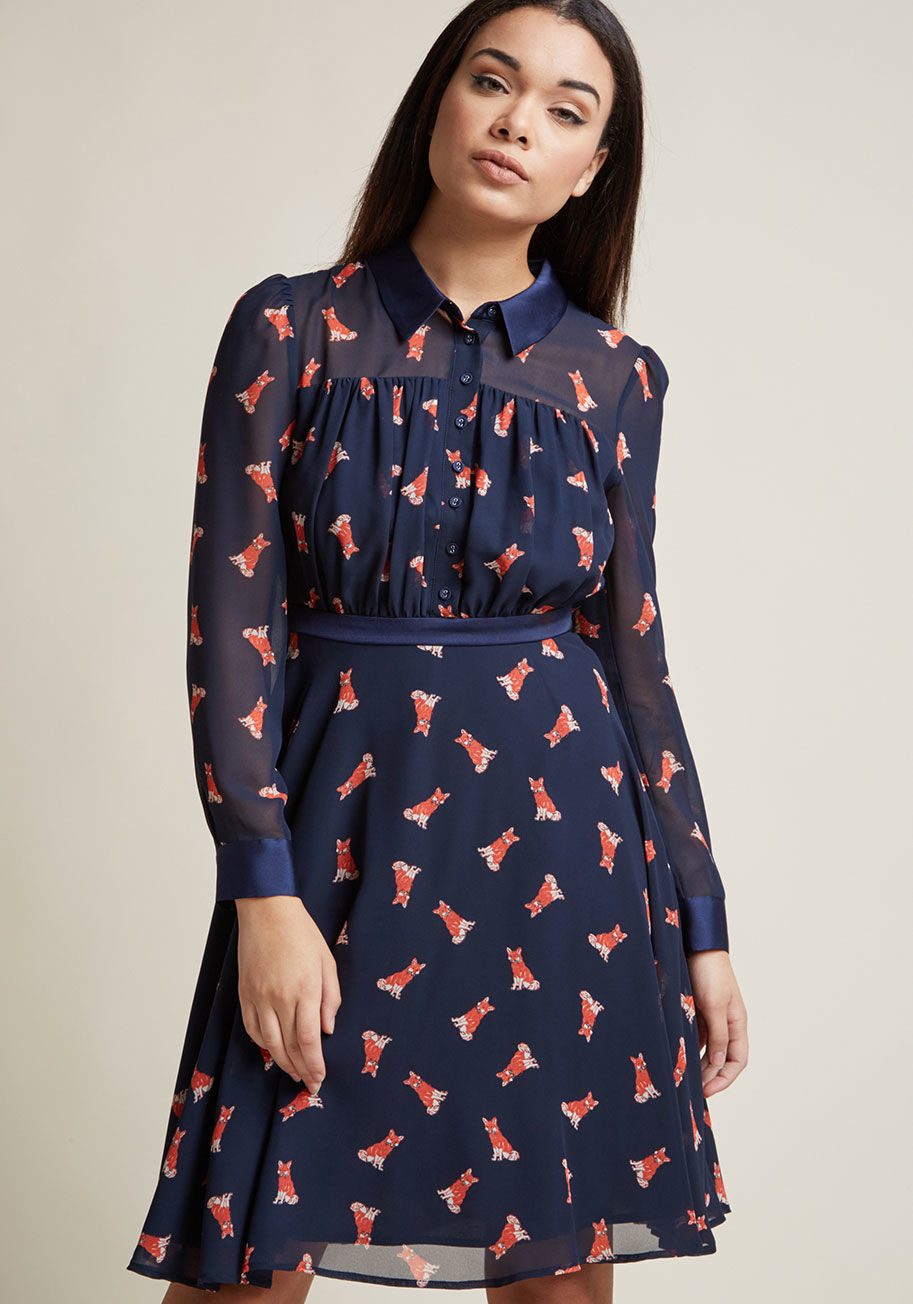 Long Sleeve Chiffon Shirt Dress by ModCloth
