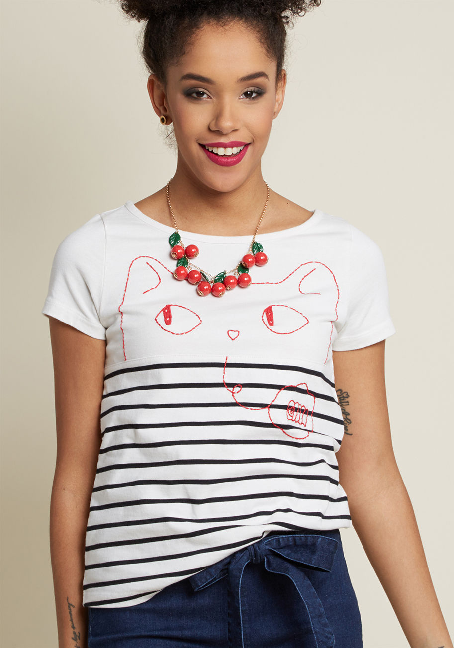 Meowing and Musing Embroidered T-Shirt by ModCloth