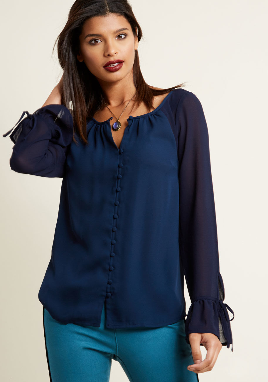 ModCloth - Mixed Media Long Sleeve Button-Up Top