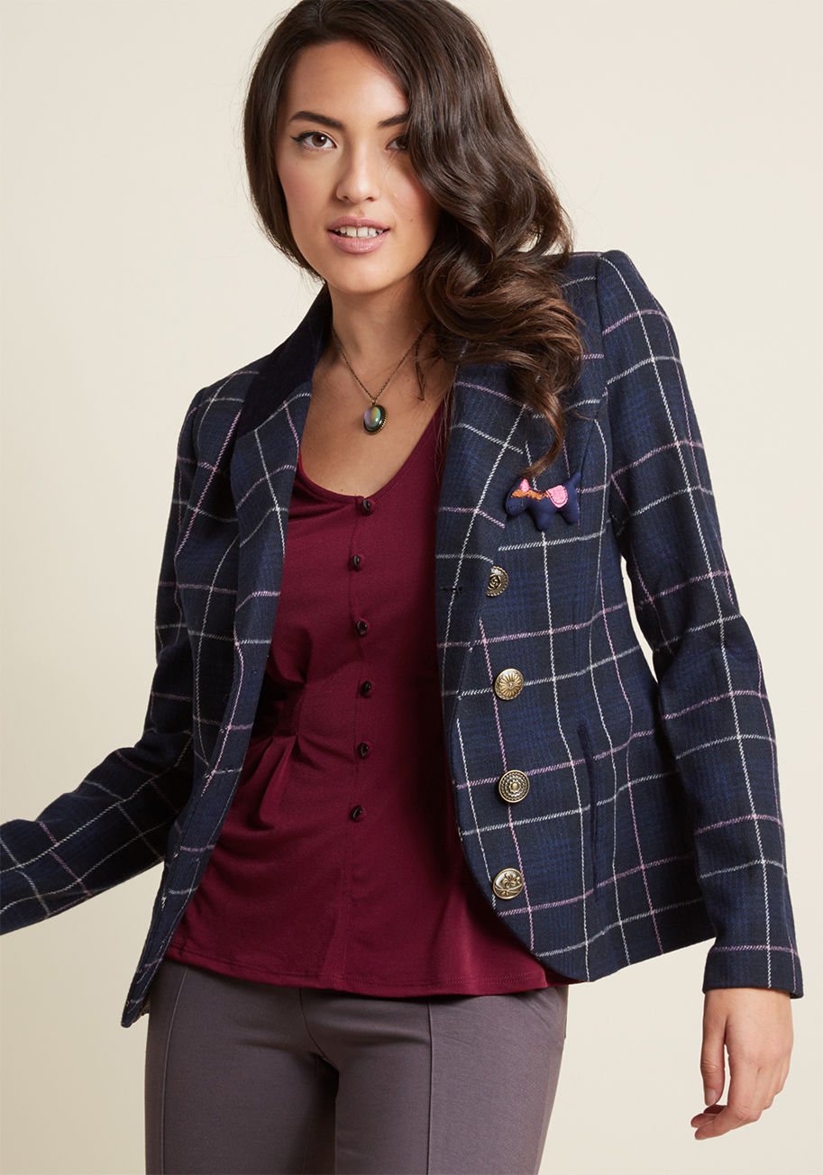 Refreshed Professionalism Plaid Blazer by ModCloth