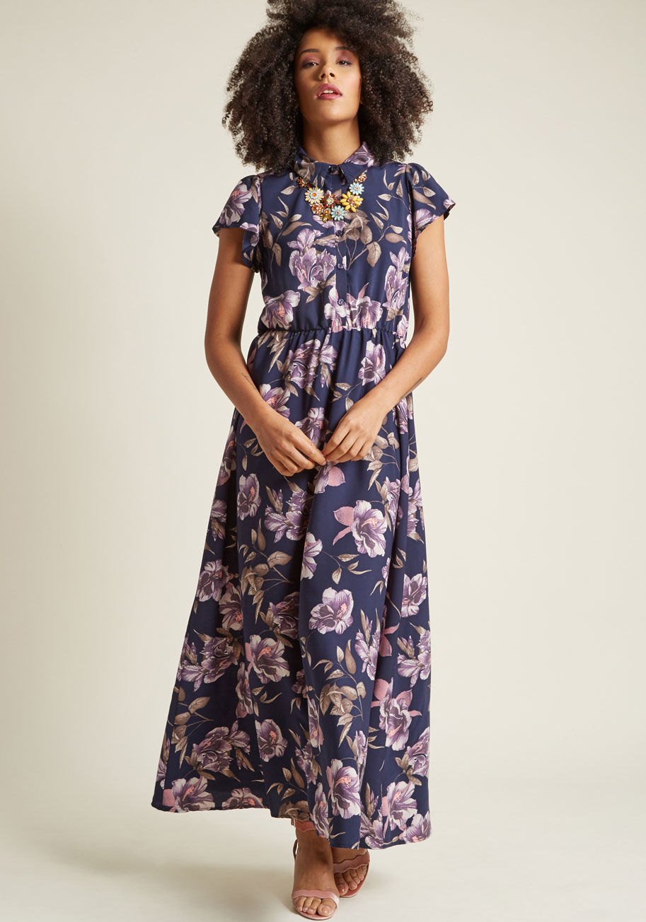 Short Sleeve Maxi Dress with Collar by ModCloth