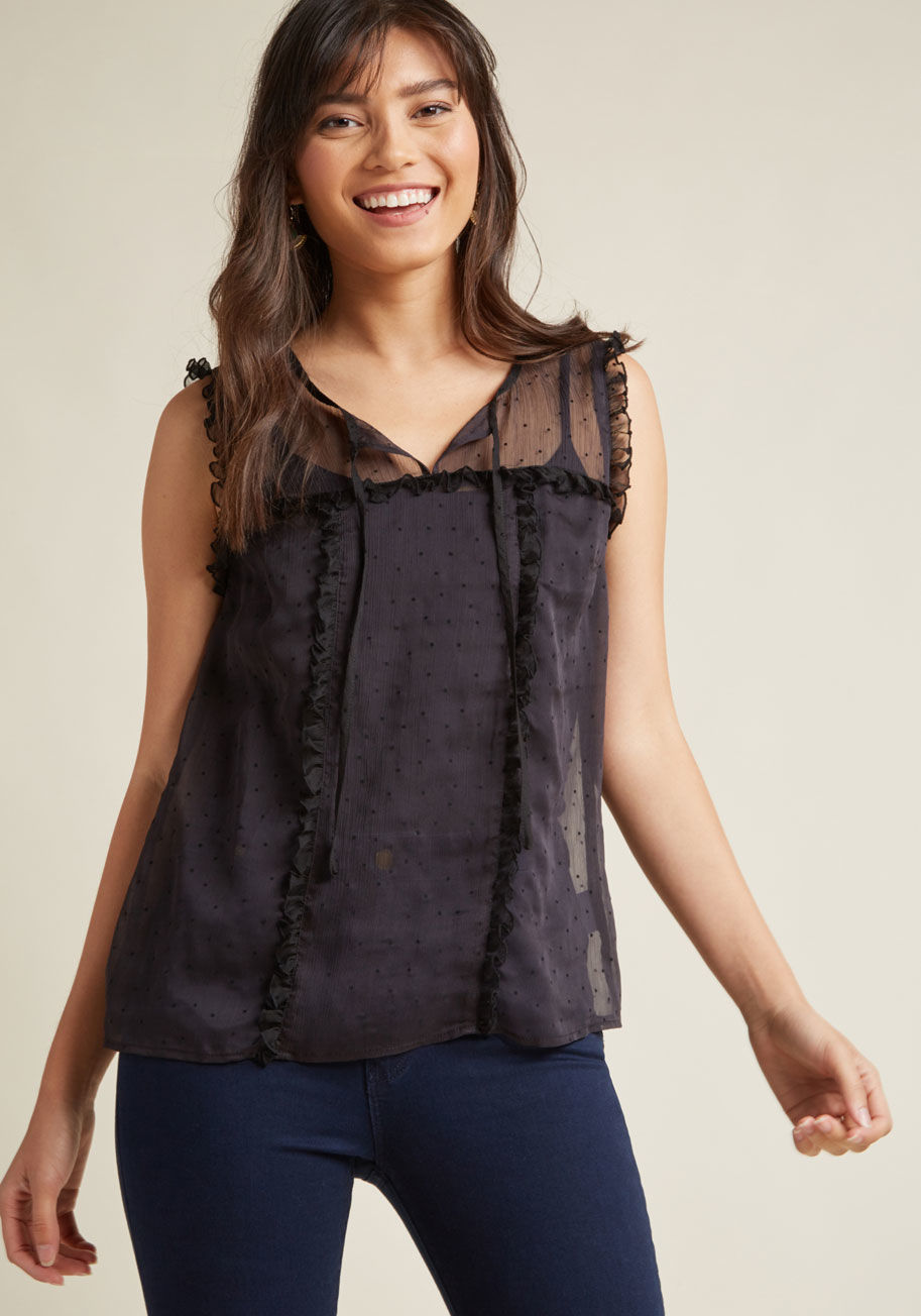 ModCloth - Sleeveless Ruffled Chiffon Top
