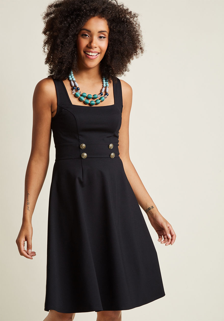 Square Neck Sleeveless A-Line Dress by ModCloth