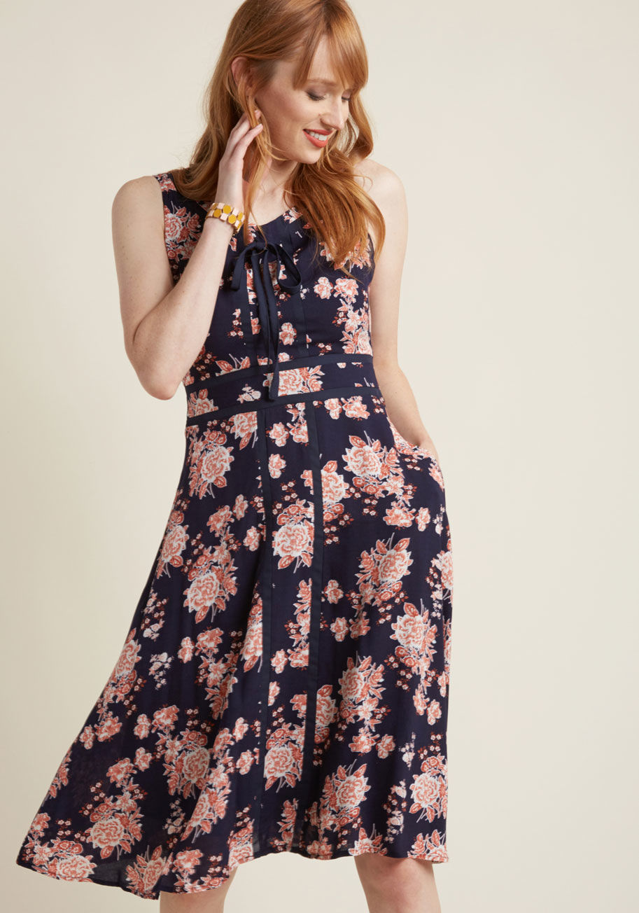 ModCloth - Trimmed Floral A-Line Dress
