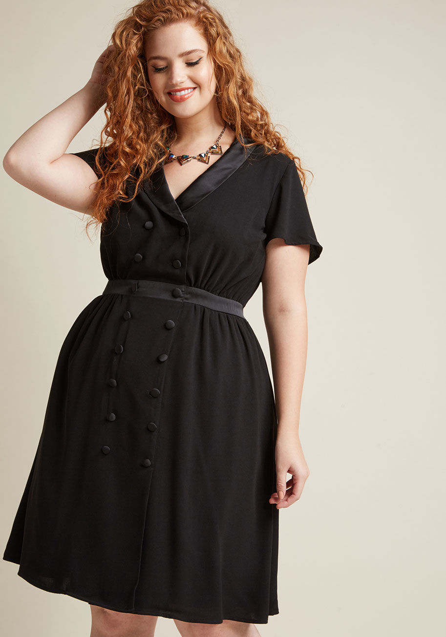 Tuxedo Dress with Flutter Sleeves by ModCloth