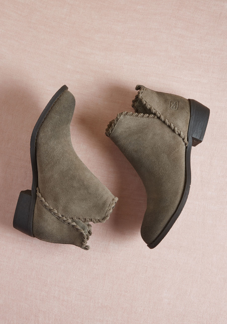 Whipstitch into Shape Suede Bootie by ModCloth