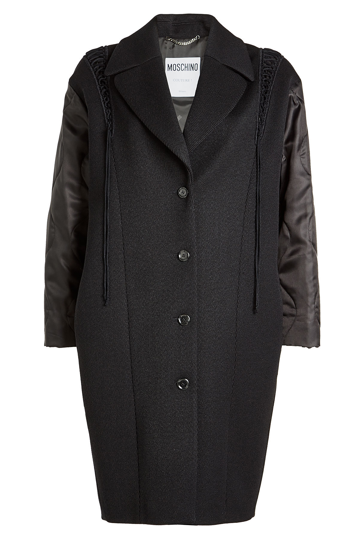Wool Twill Coat with Fabric Sleeves by Moschino