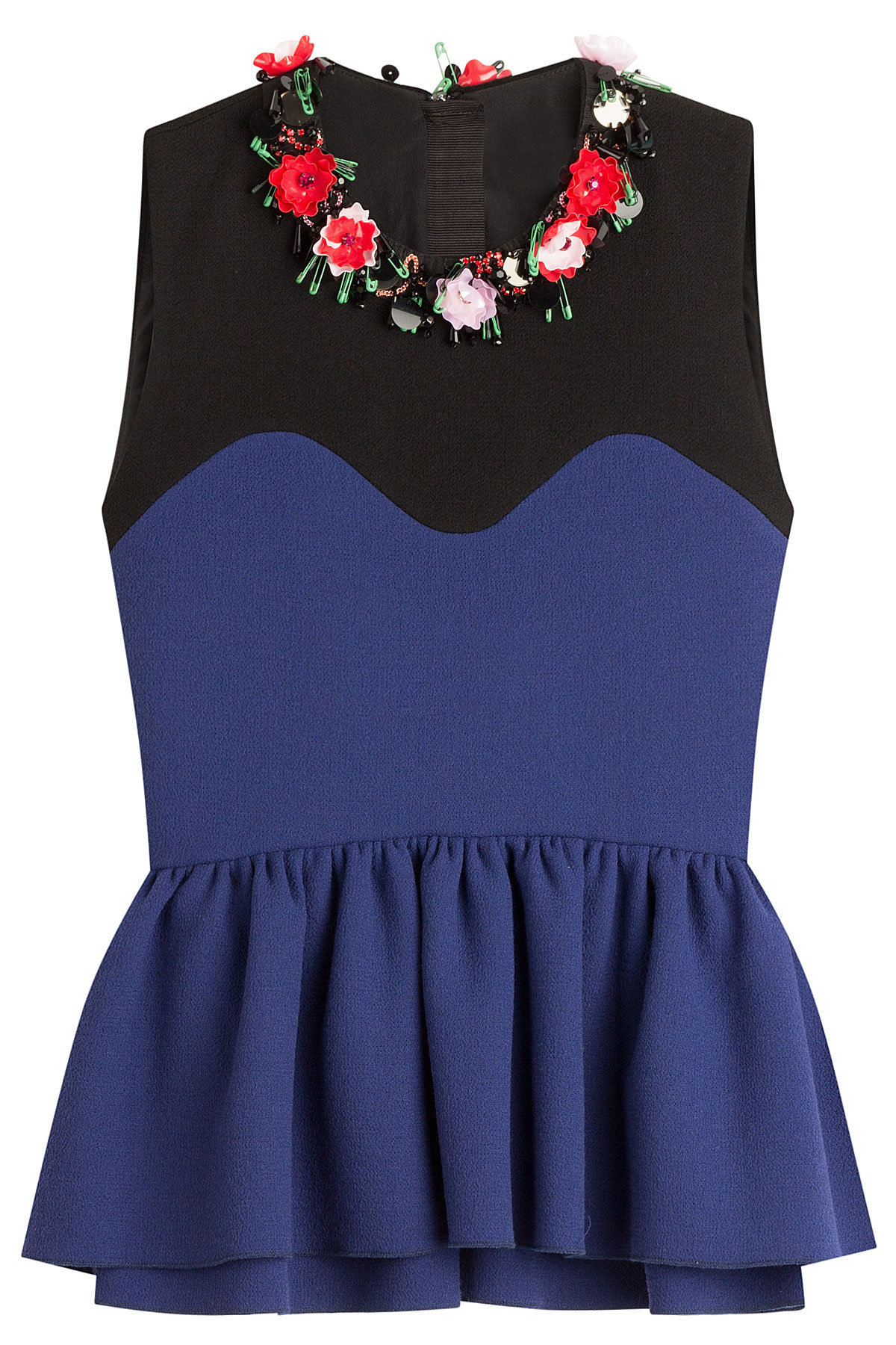 MSGM - Flower Embellished Wool Top with Peplum