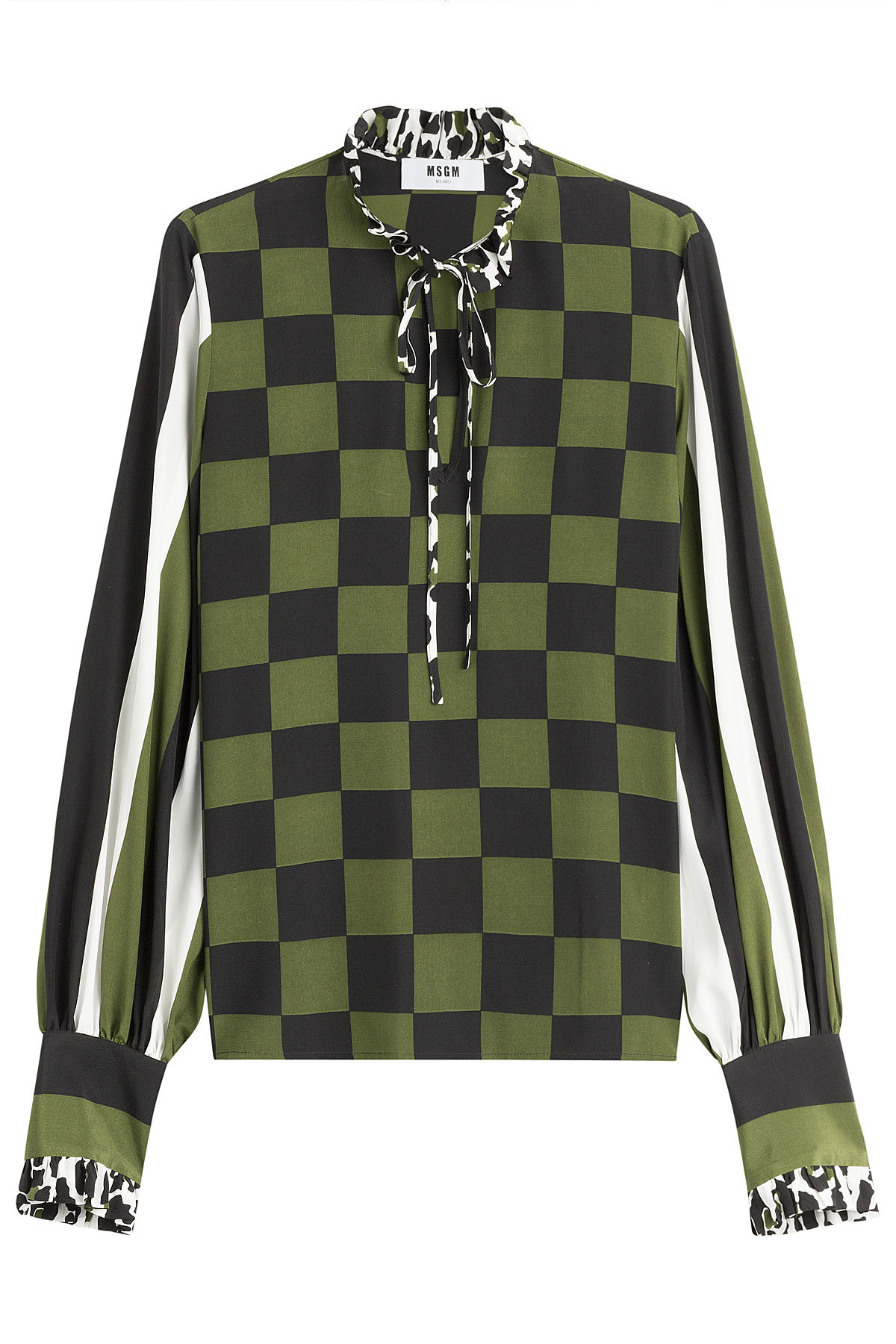 MSGM - Silk Mixed Print Tie Neck Blouse