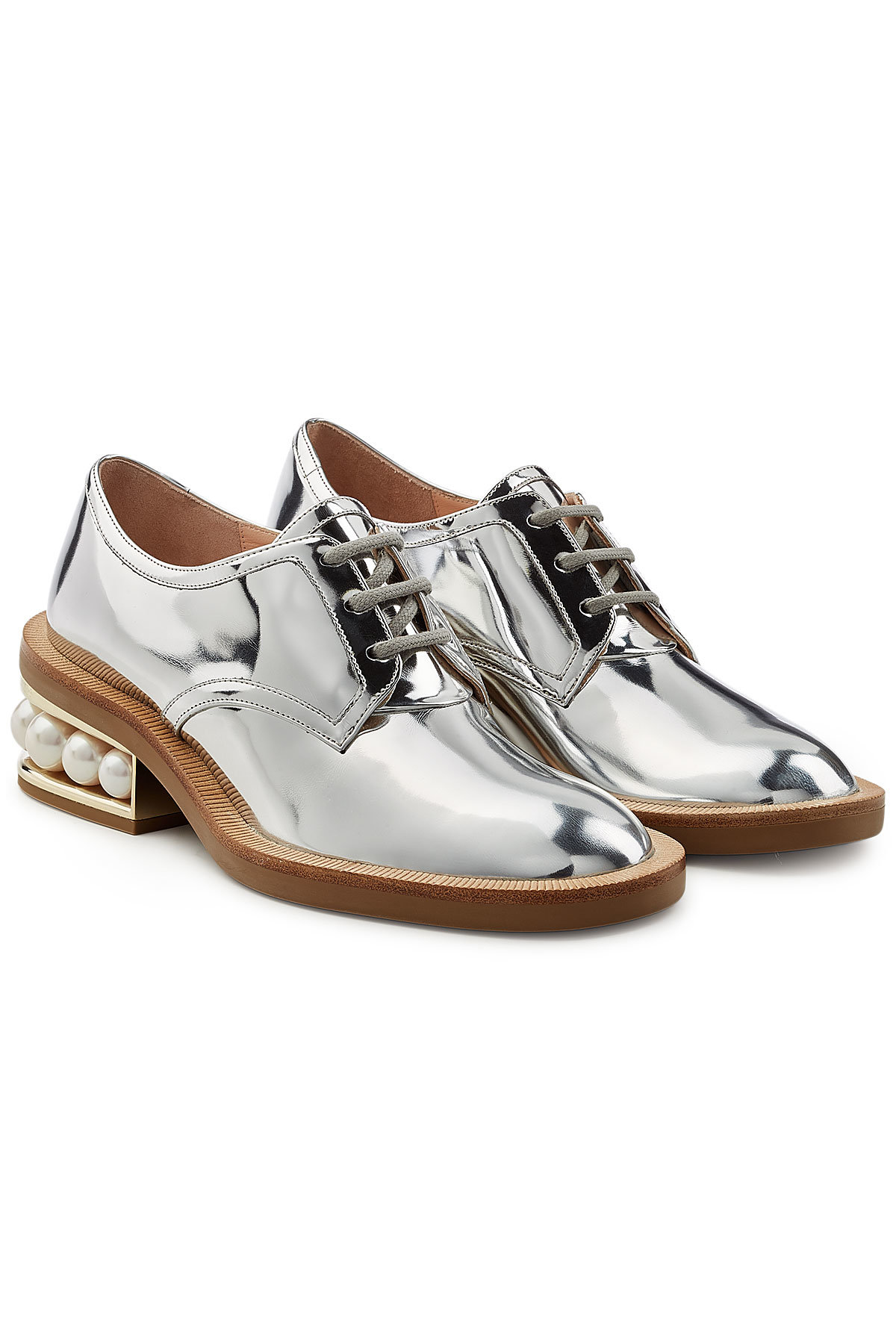 Nicholas Kirkwood - Casati Metallic Leather Lace-Ups with Pearls