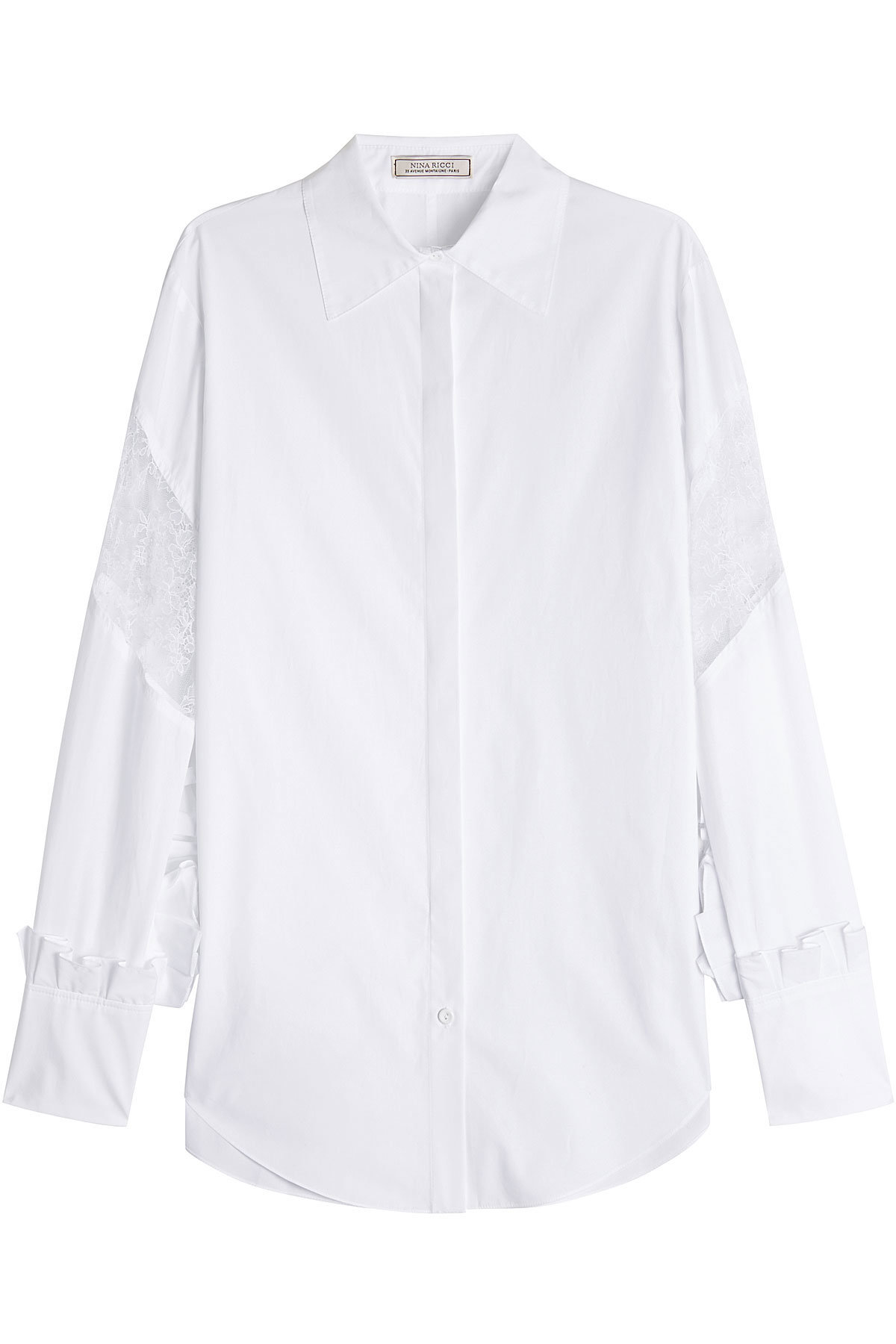 Cotton Shirt with Lace Panel and Flutter Details by Nina Ricci