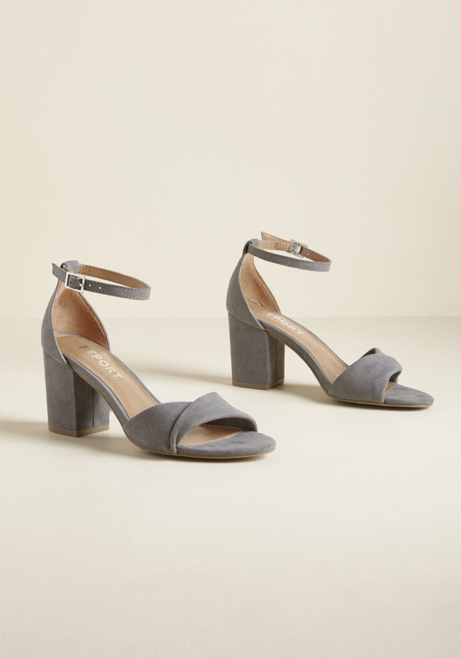 Polly - These grey block heels from Report Footwear expertly execute an elegant aesthetic! The classic ankle buckles and faux-suede fabric of this mid-height pair is infused with dimension by way of the twisted straps, leaving no questions about their wearer's im