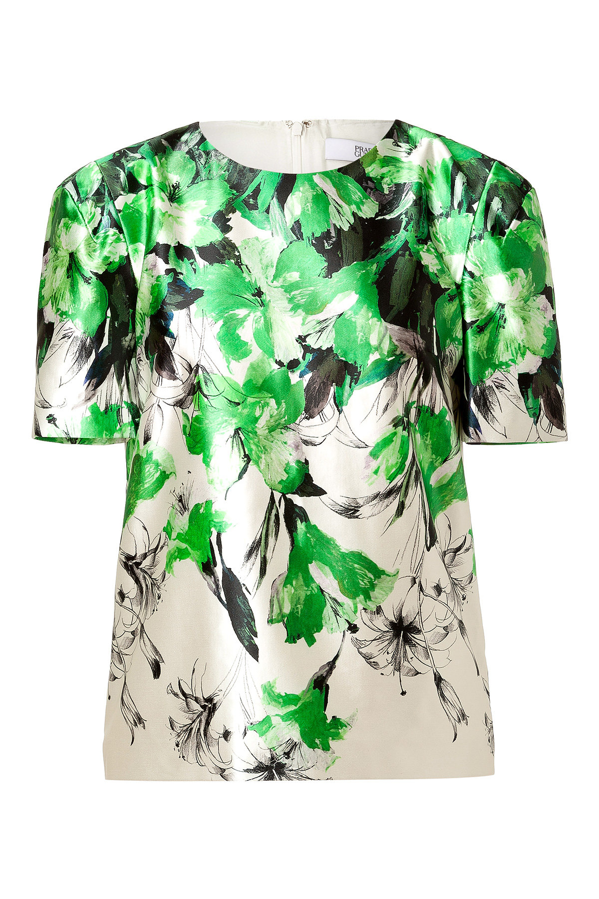 Silk-Cotton Sculpted Shoulder Top in Green/White by Prabal Gurung