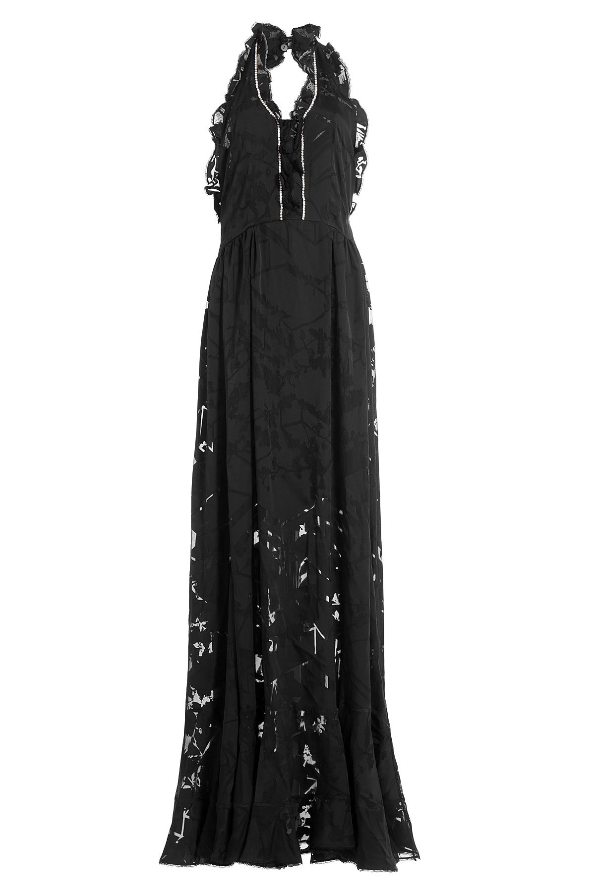 Preen - Floor Length Ruffled Dress with Crystal Embellishment