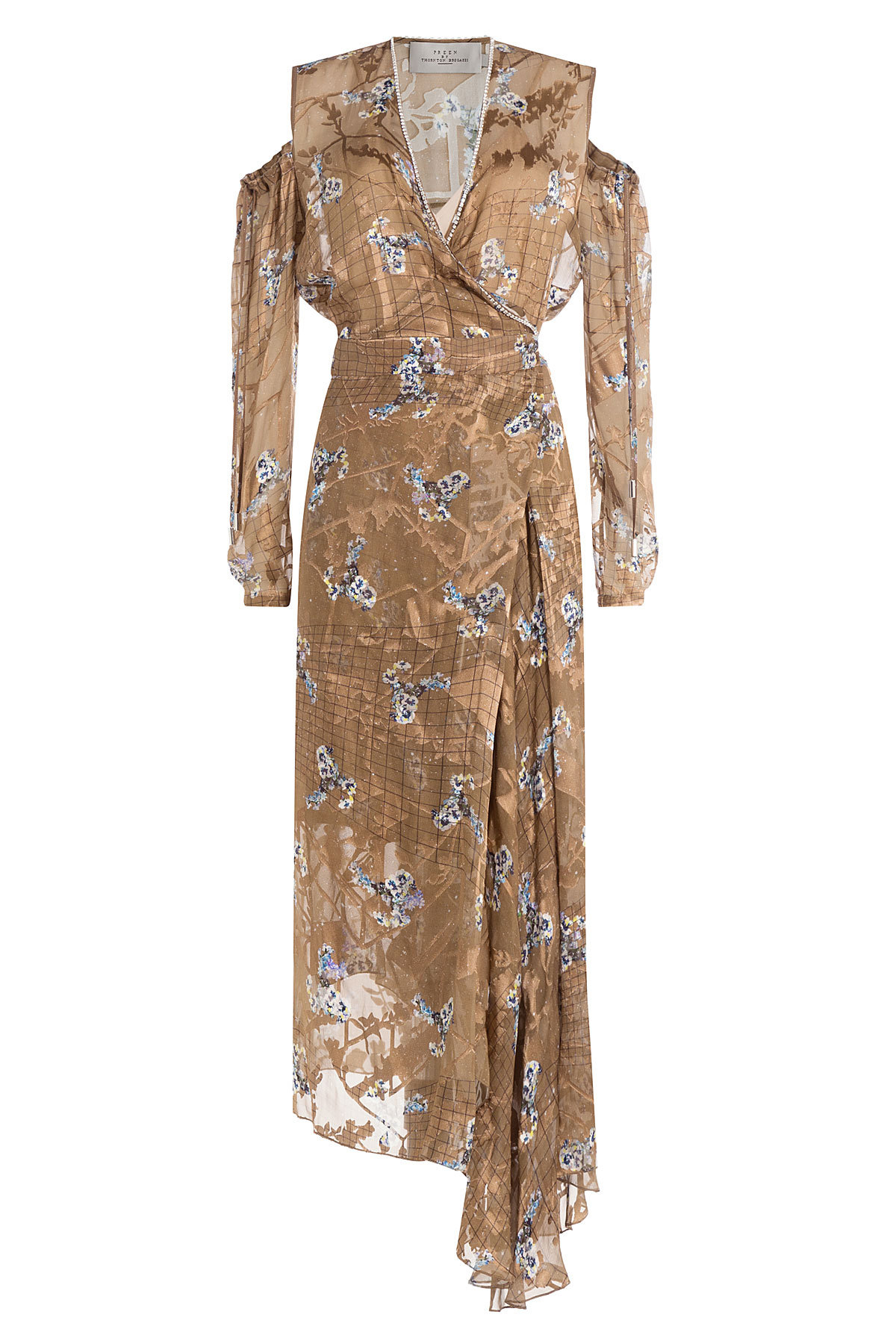 Preen - Printed Dress with Cut-Out Shoulders and Embellishment