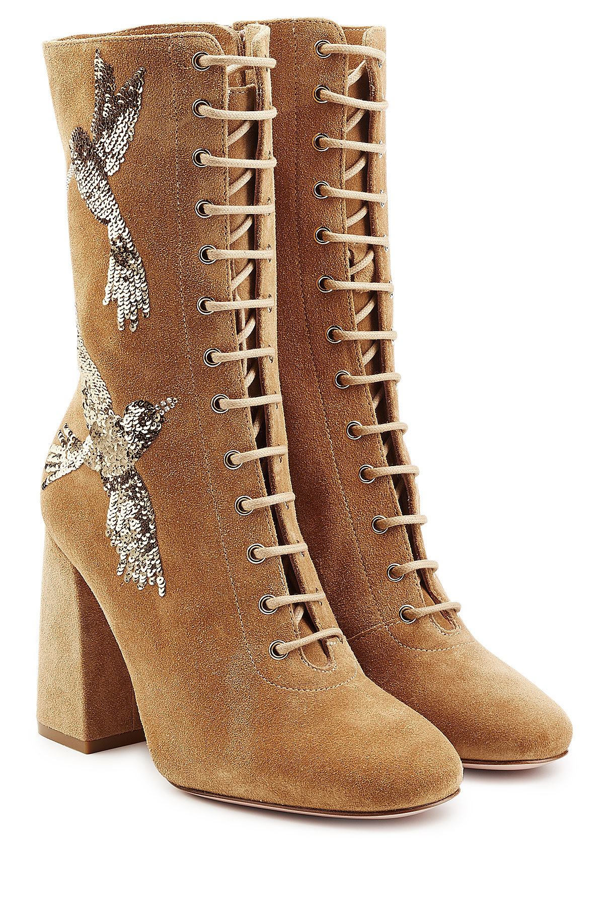 Red Valentino - Embroidered Lace-Up Suede Boots