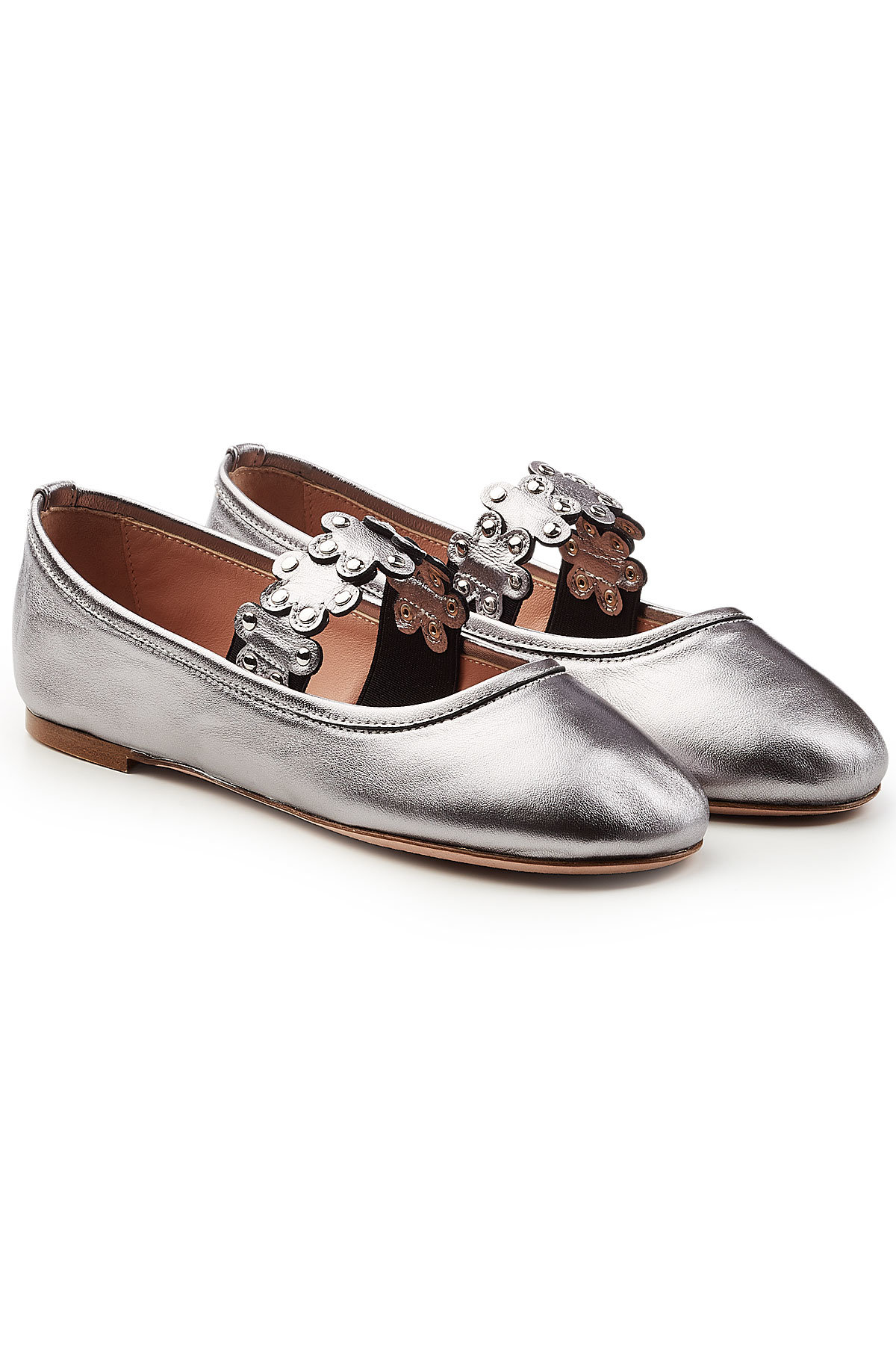 Red Valentino - Metallic Leather Ballerinas with Stud Embellishment