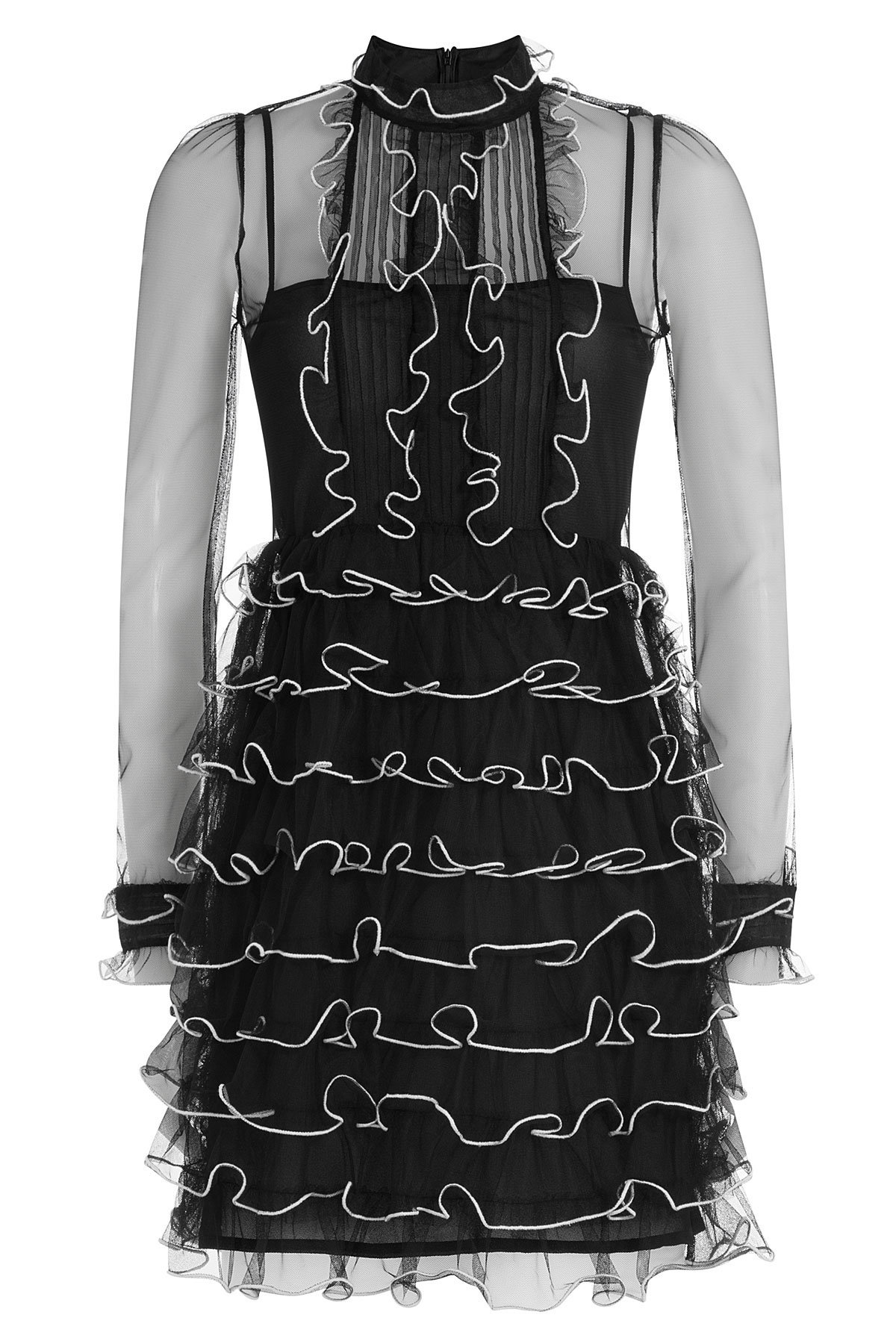 Red Valentino - Sheer Panel Dress with Ruffle Trim