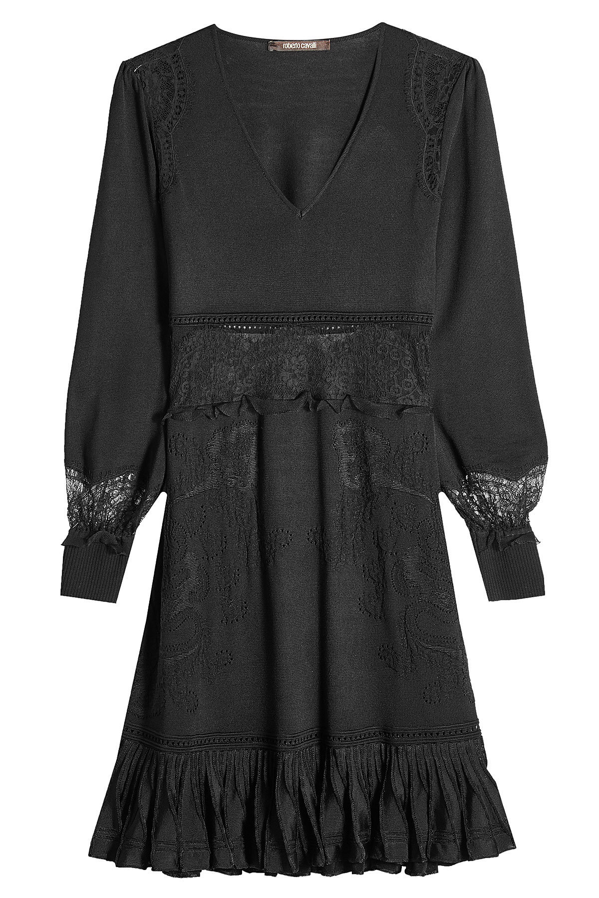 Roberto Cavalli - Dress with Virgin Wool and Lace Inserts