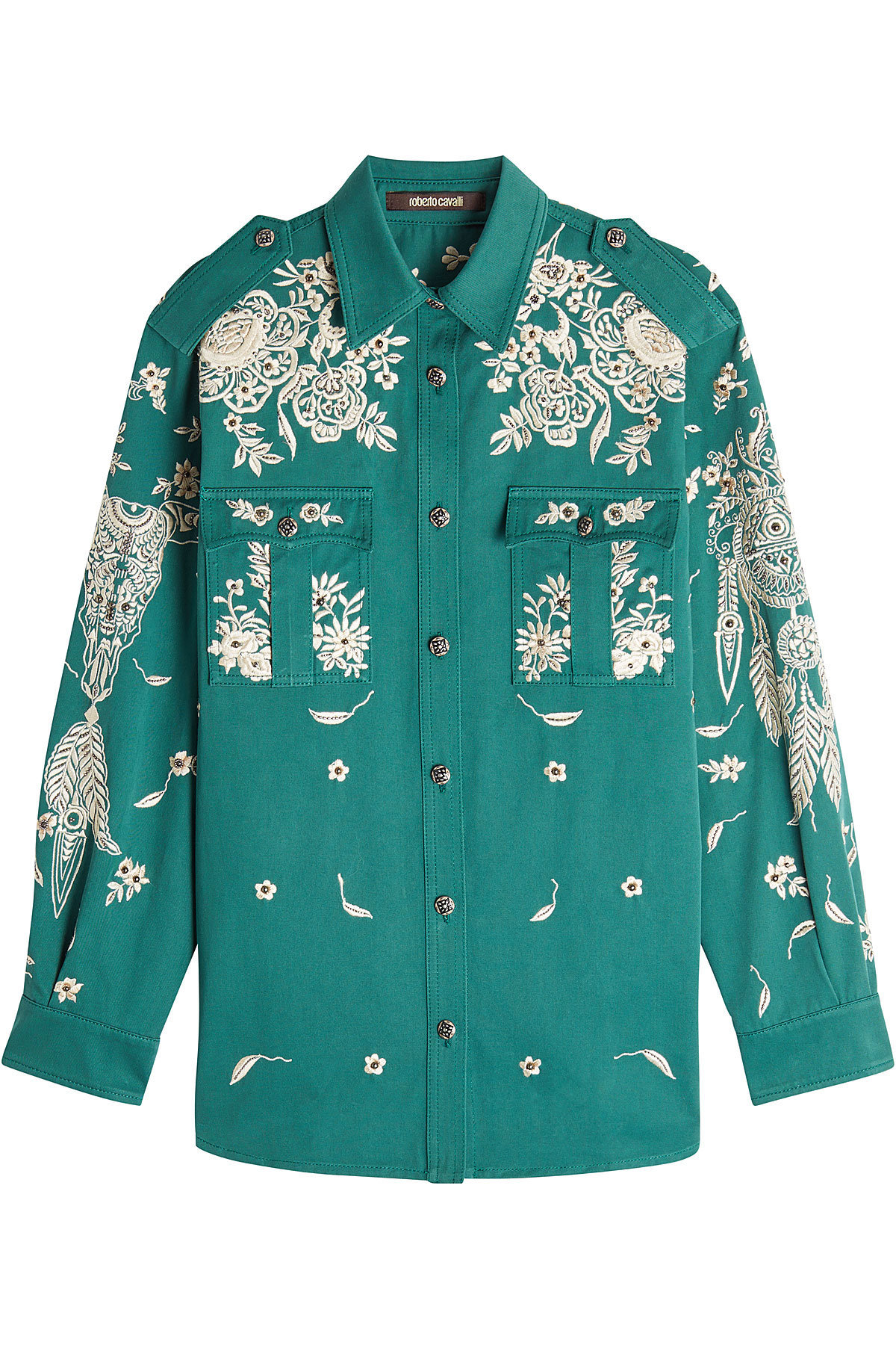 Roberto Cavalli - Embroidered and Embellished Cotton Shirt