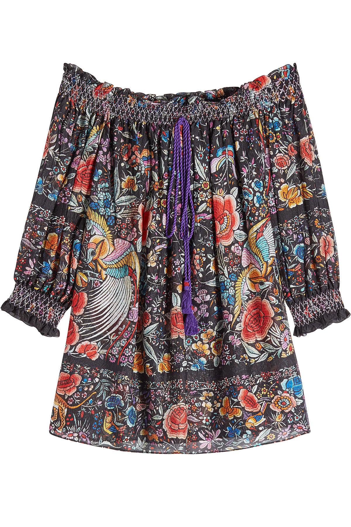 Roberto Cavalli - Printed Silk Off-Shoulder Top