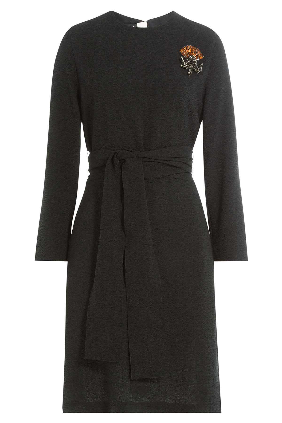 Belted Dress with Embellished Brooch by Rochas
