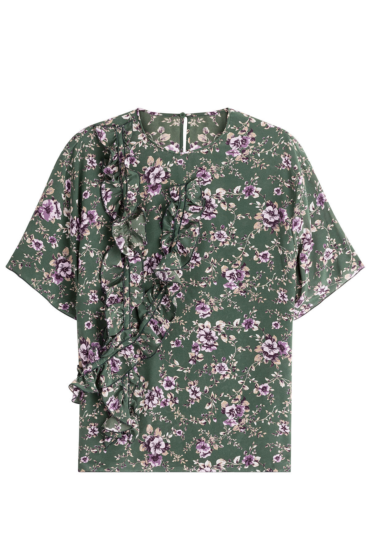 Rochas - Printed Silk Blouse with Ruffles