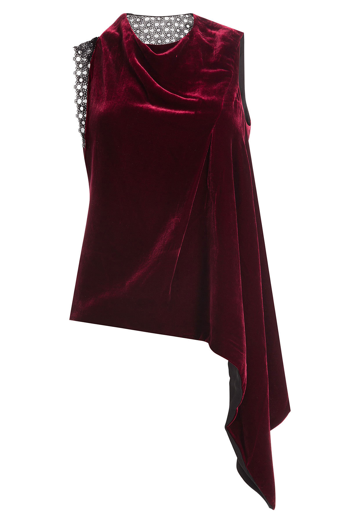 Roland Mouret - Velvet Top with Asymmetric Hemline and Lace