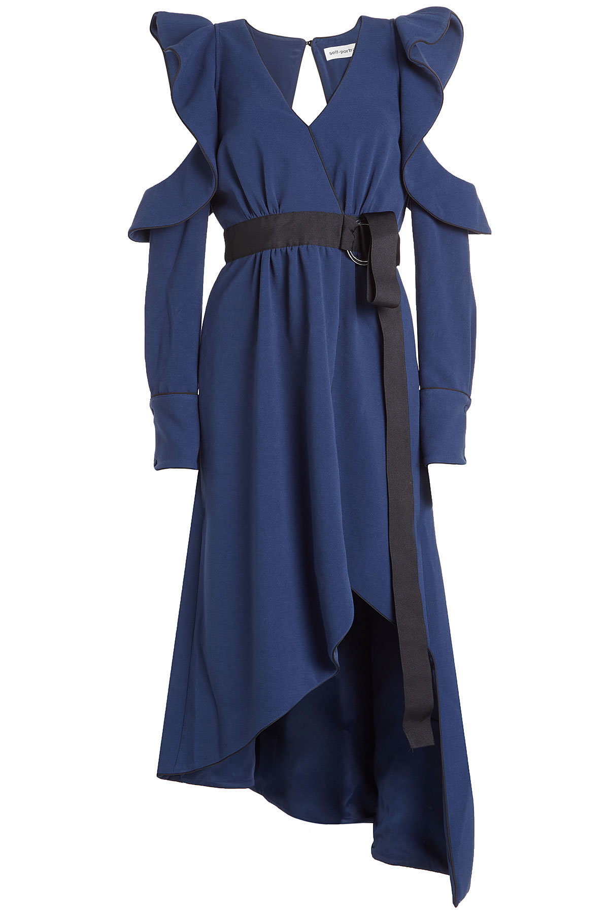 Self-Portrait - Dress with Cold-Shoulders, Ruffle Trims and Belt
