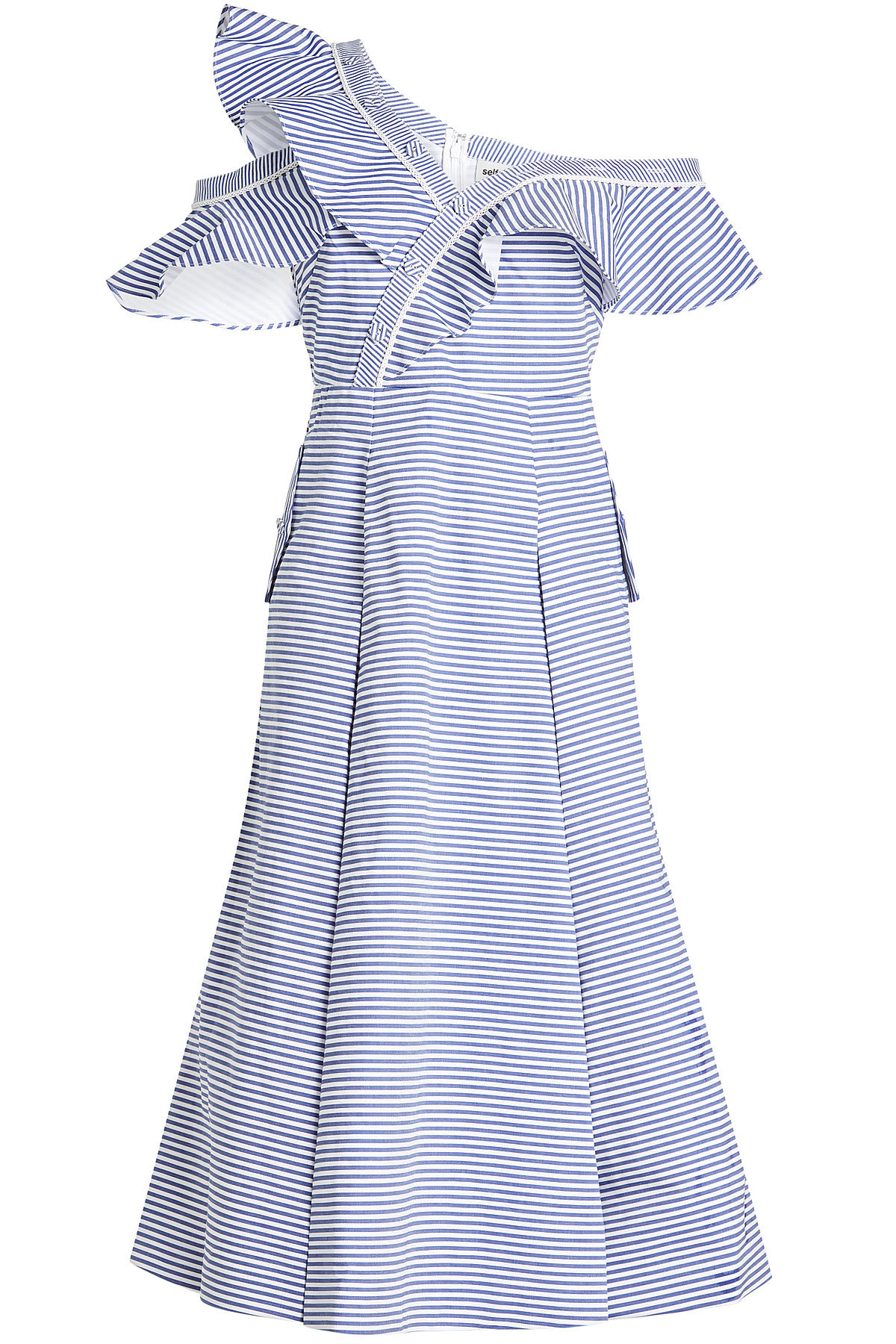 Self-Portrait - Striped Off-Shoulder Dress in Cotton