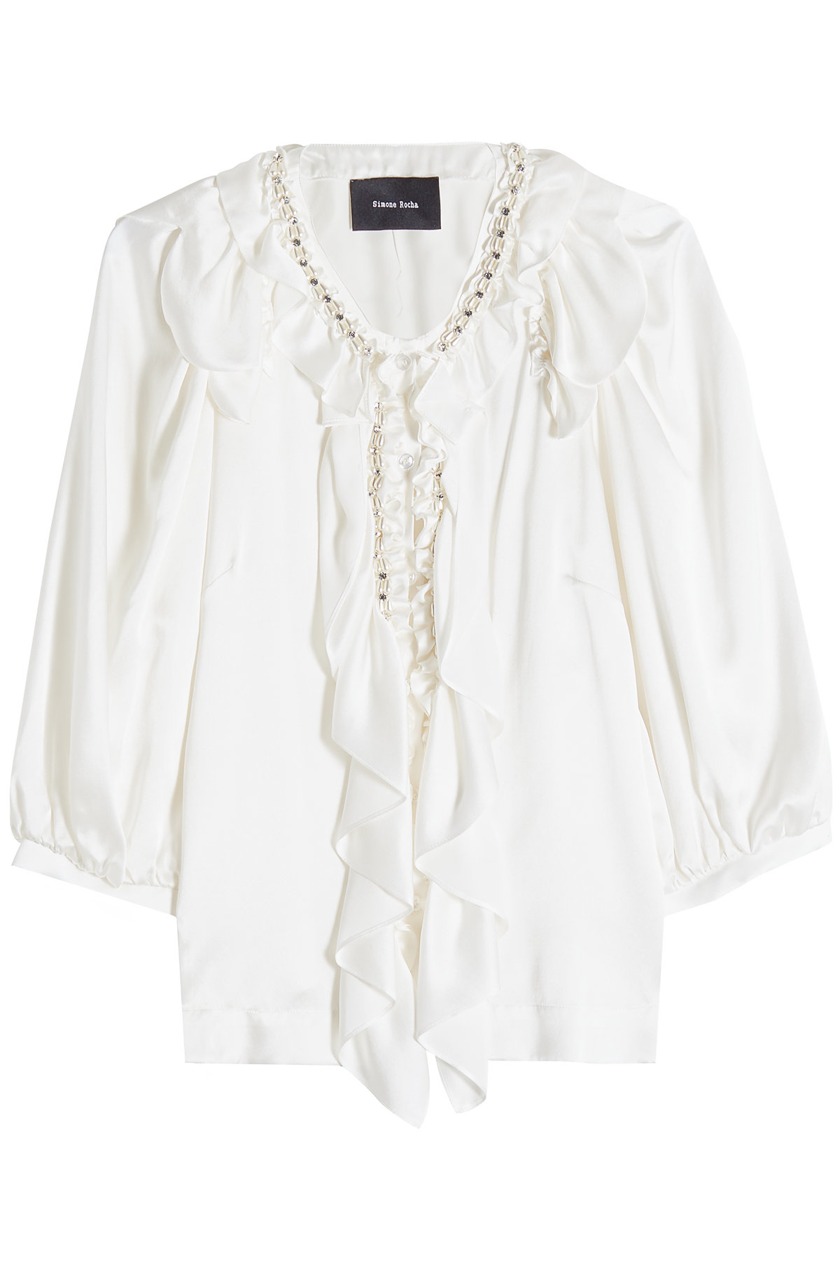 Beaded Ruffle Front Silk Blouse by Simone Rocha