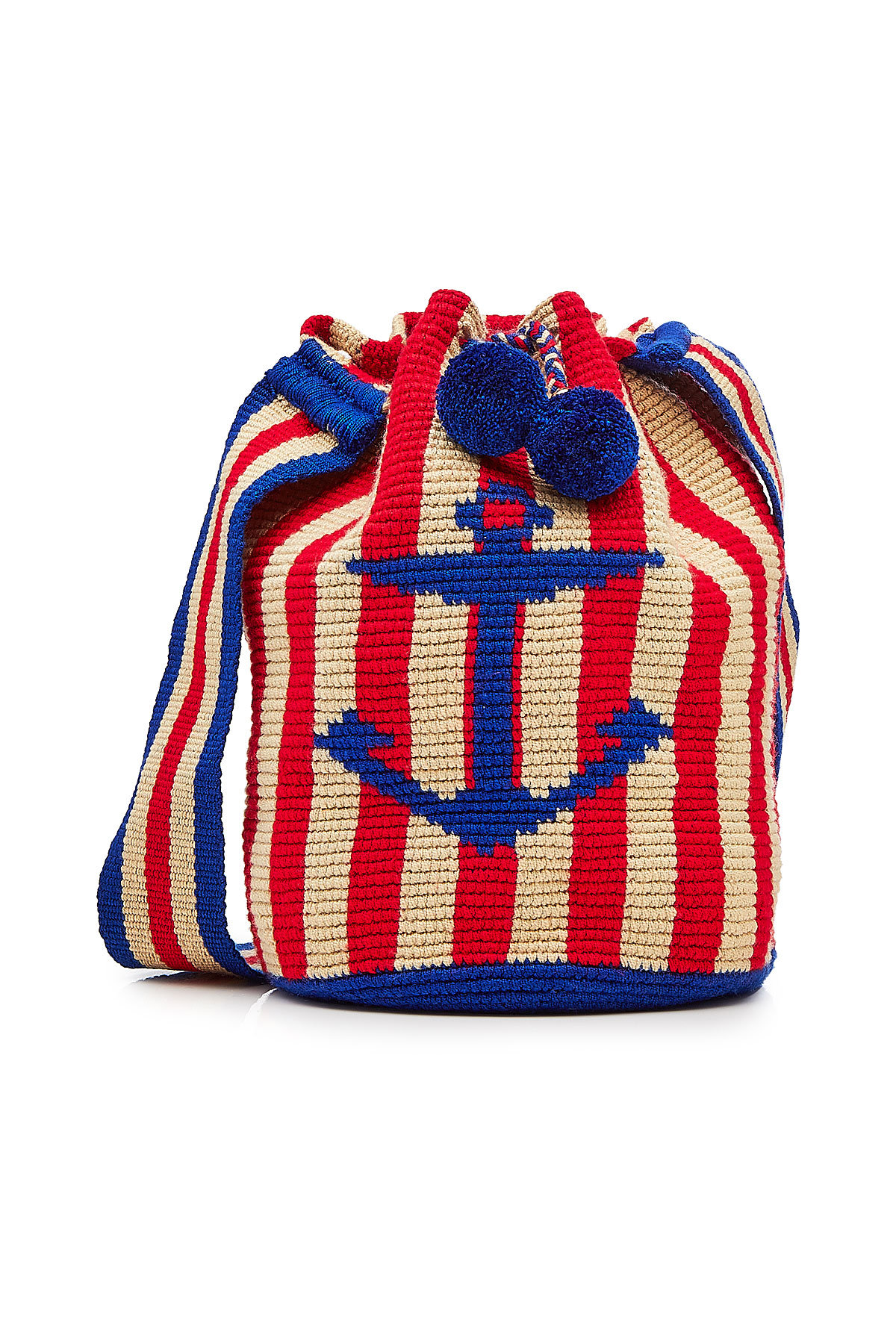 Soraya Hennessy - Nautical Mochica Bucket Bag with Pompoms