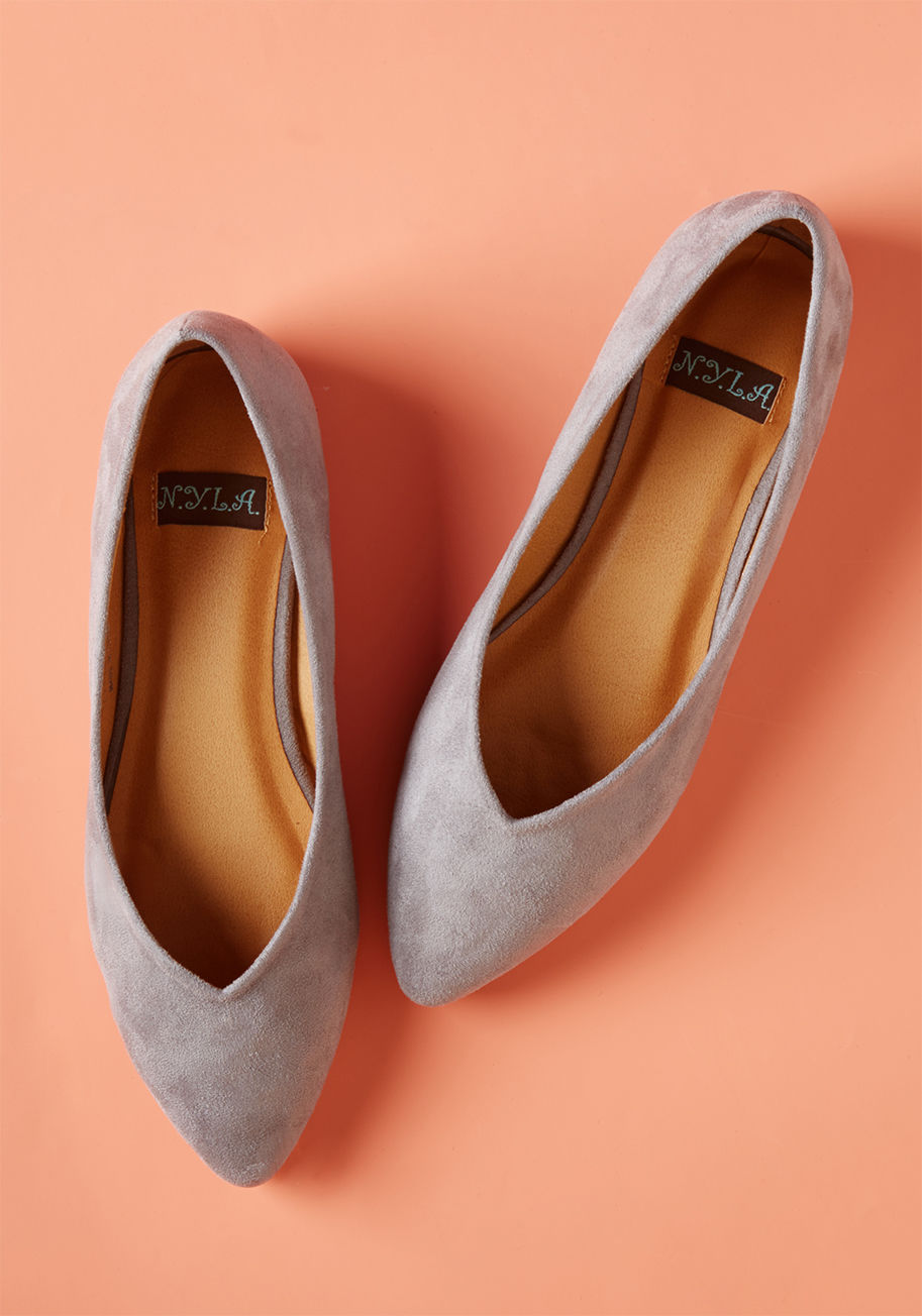 If your style abides by the 'less is more' mantra, then you're sure to adore these sleek grey flats. In a style exclusive to ModCloth, these basic-but-better skimmers incorporate velvety faux suede, subtle notches to accompany their eternally-fashionable  by Stanvon