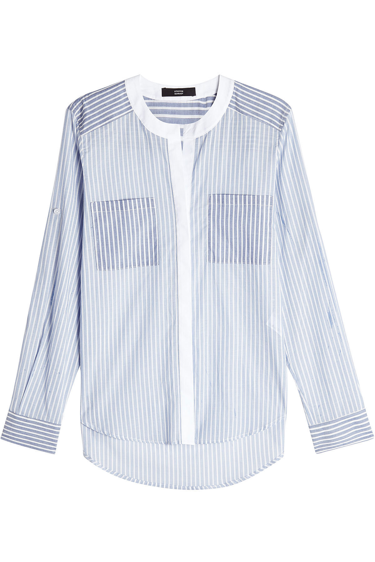 Steffen Schraut - Collarless Mixed Stripe Cotton Shirt