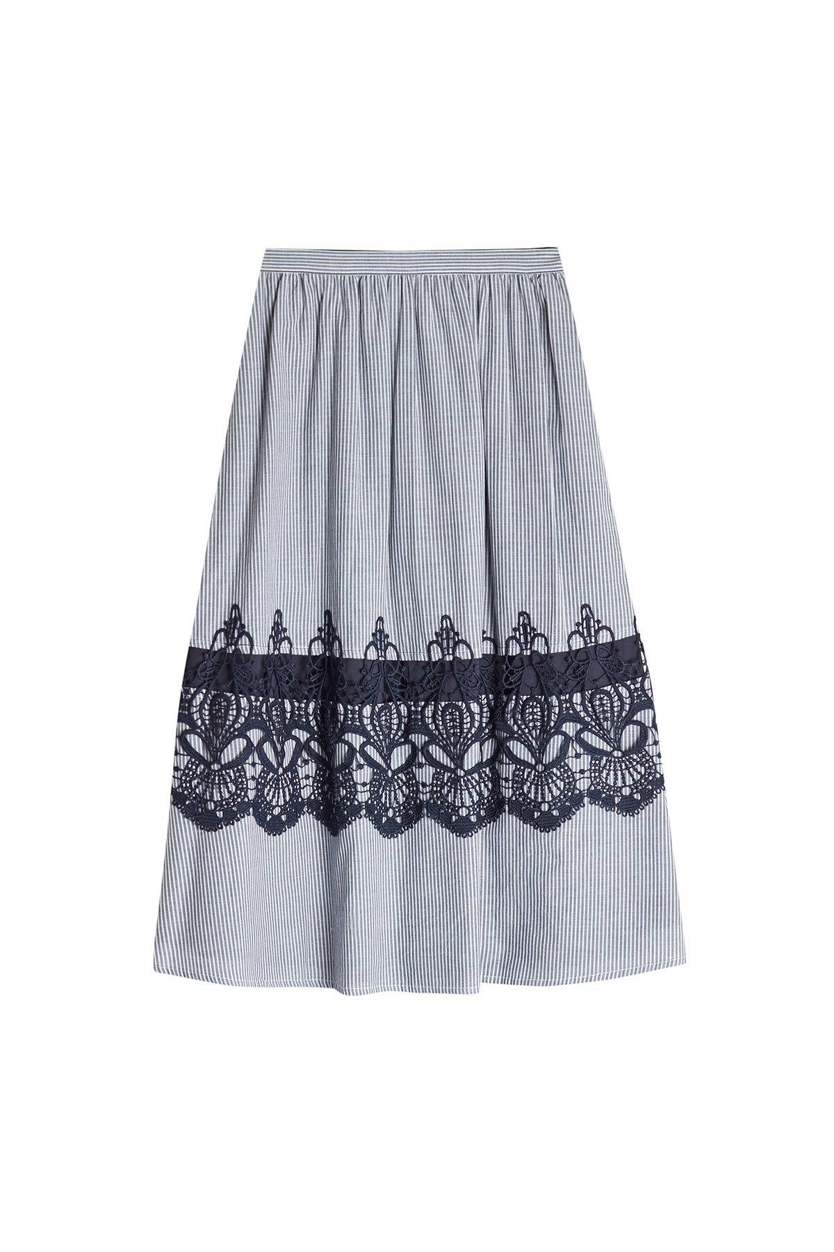 Steffen Schraut - Striped Cotton Skirt with Embroidery