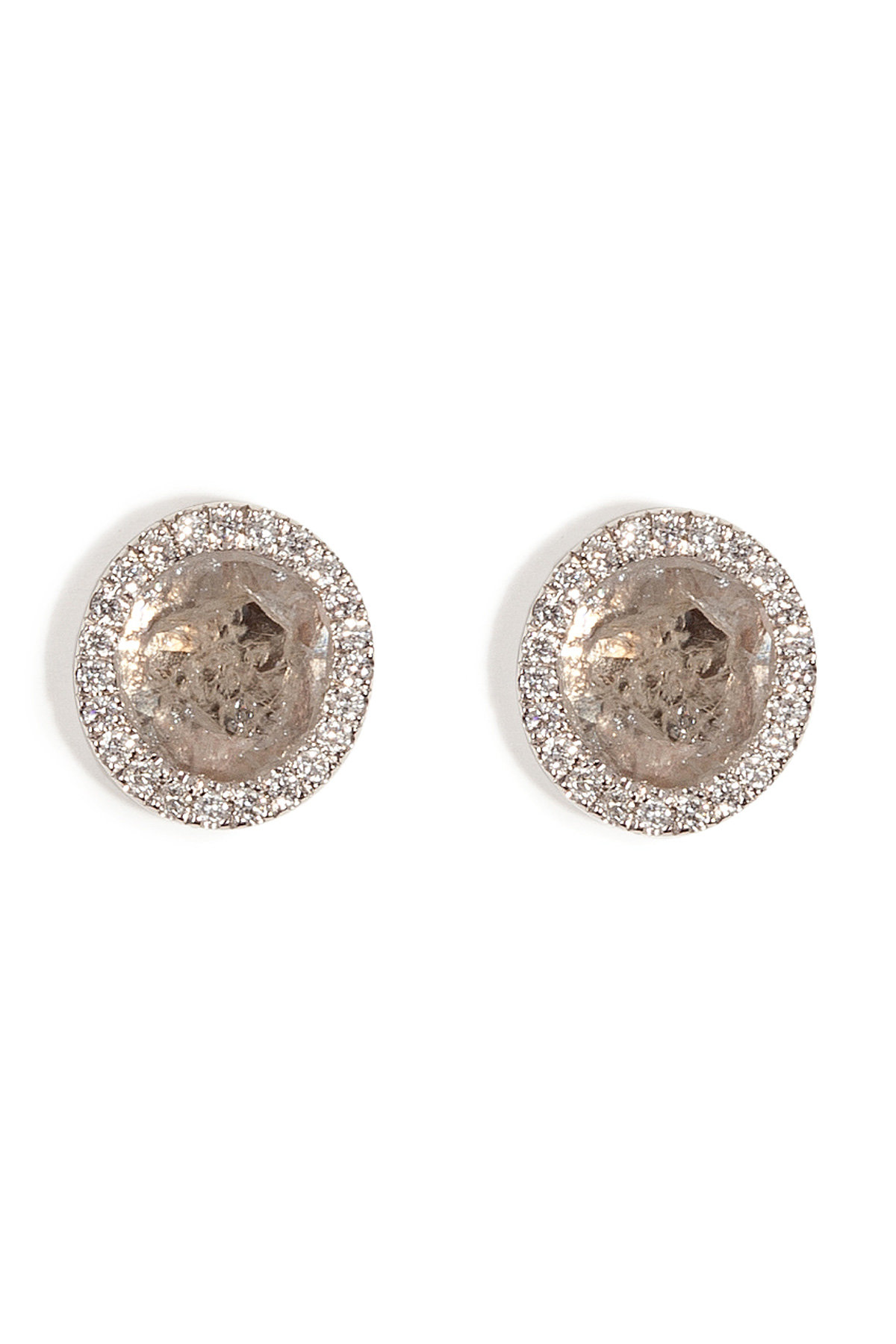Susan Foster - 14K White Gold Diamond Slice Studs with Micro Pave Diamonds
