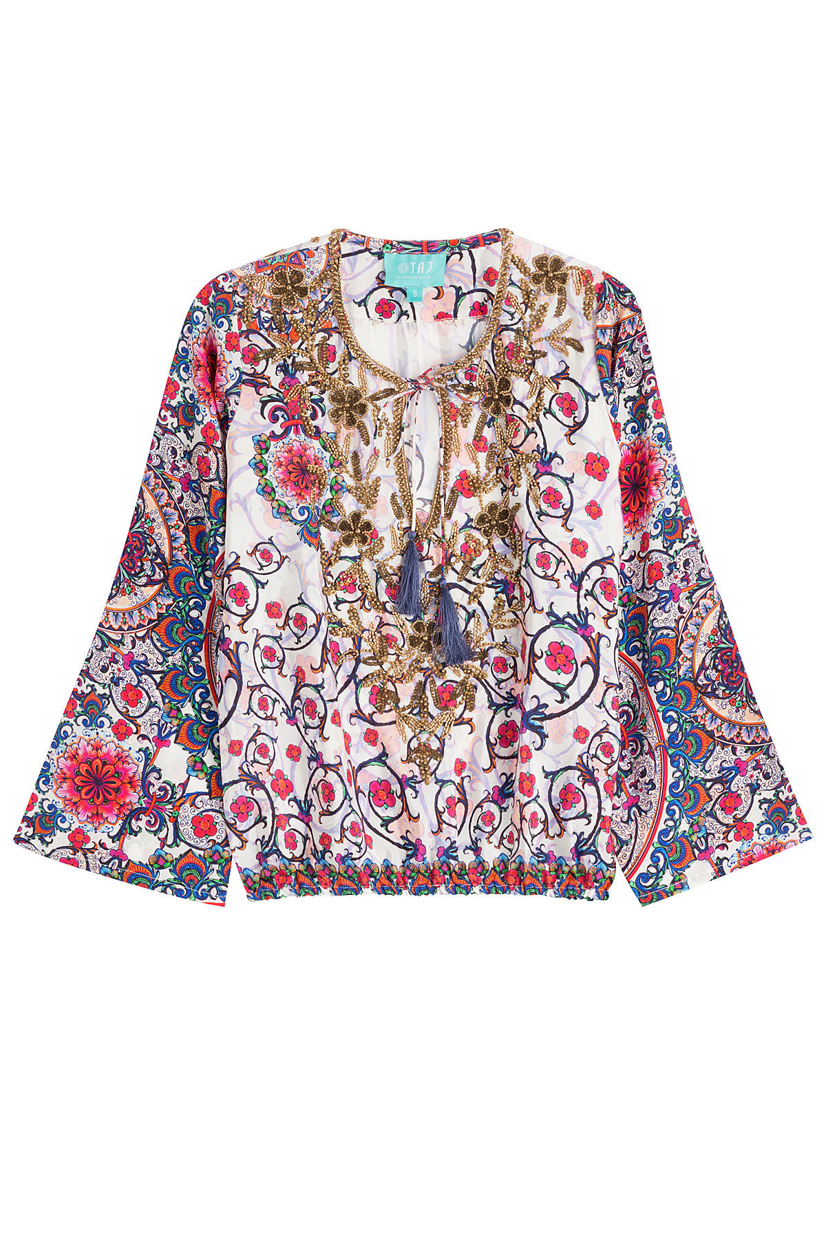 Taj - Embellished Printed Silk Top