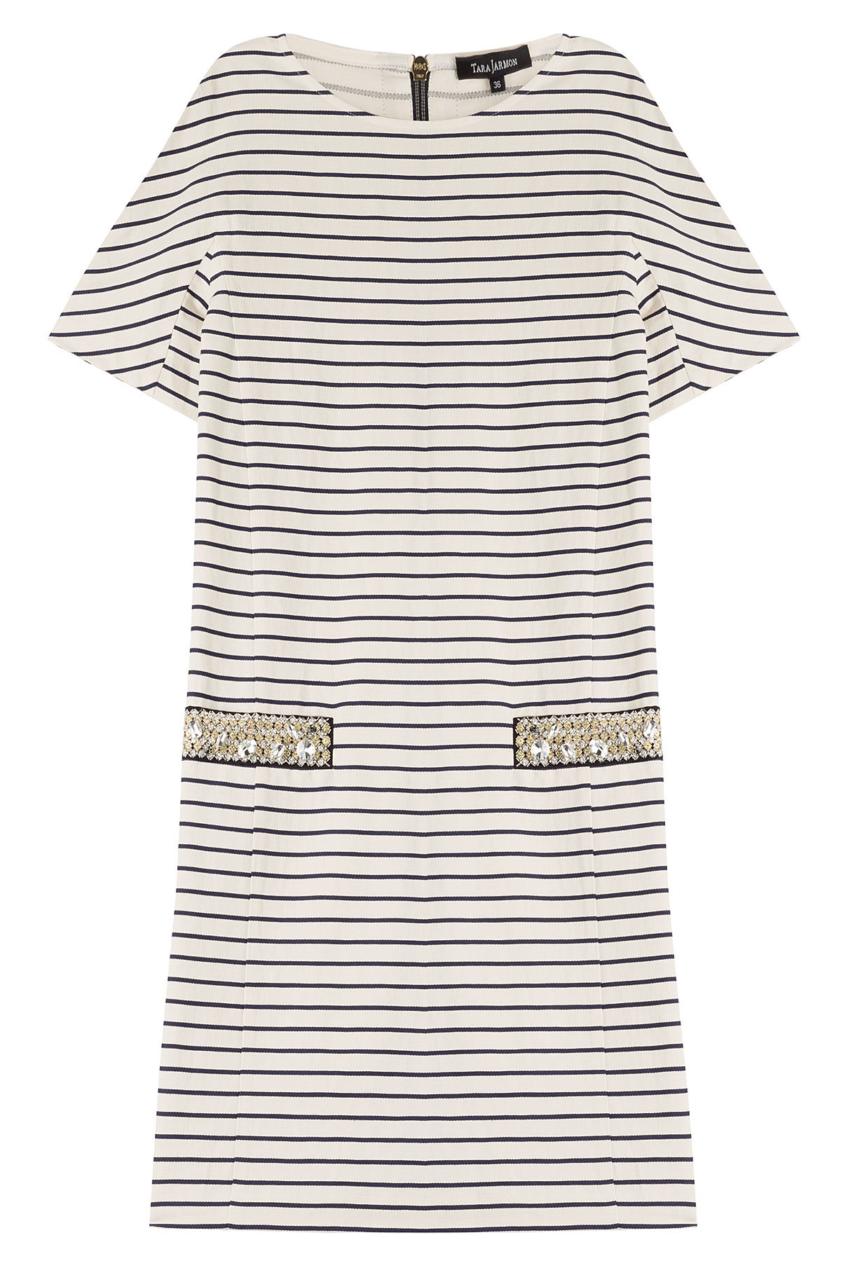 Tara Jarmon - Striped Cotton Dress with Embellishment