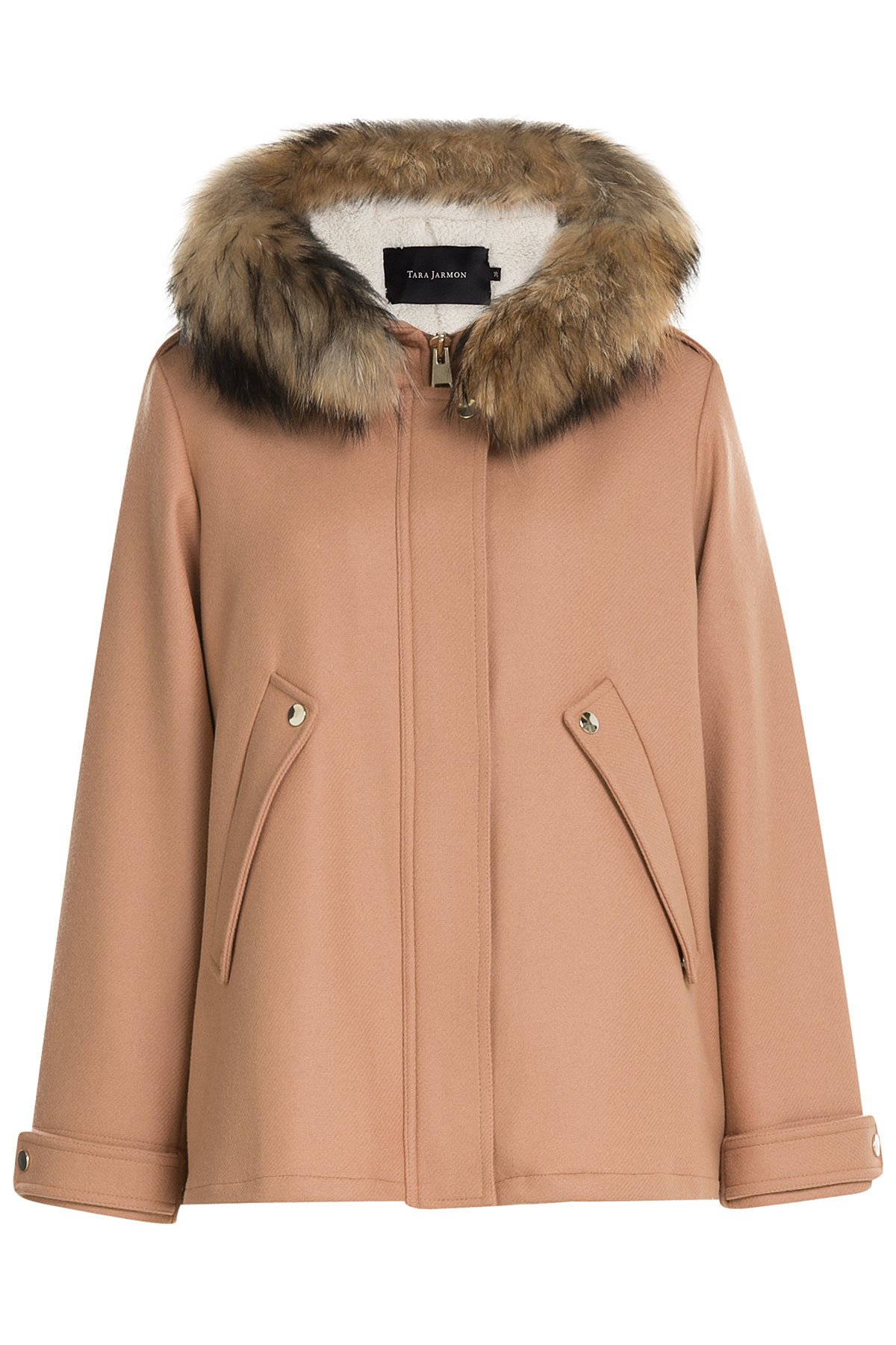 Wool Blend Jacket with Fur Trimmed Hood by Tara Jarmon