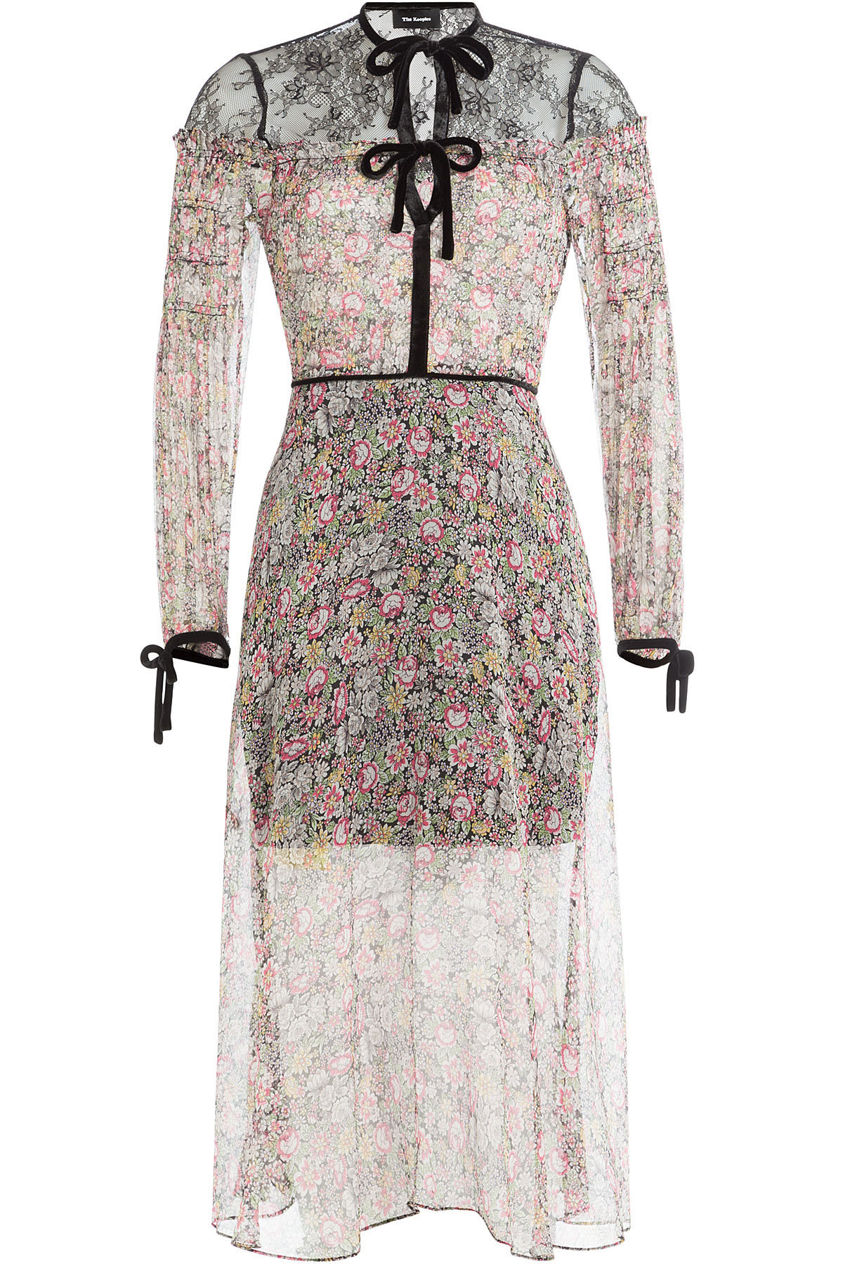 The Kooples - Printed Silk Dress with Lace and Velvet