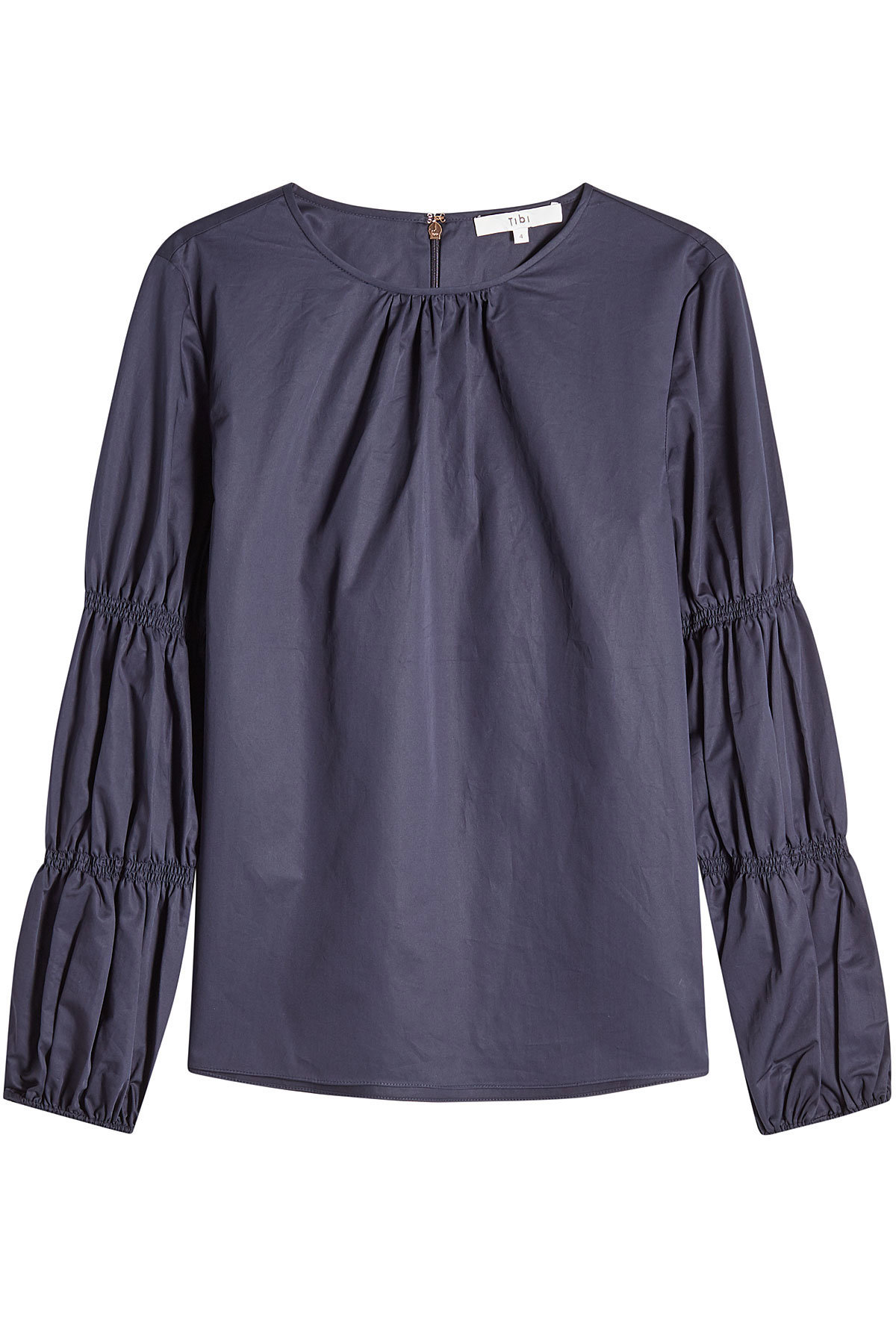 Tibi - Cotton Blouse with Gathered Sleeves