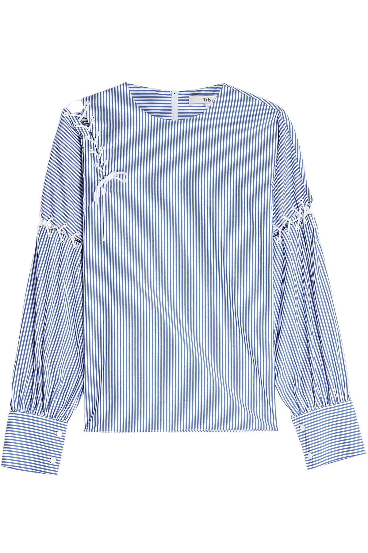 Tibi - Striped Cotton Blouse with Lace-Up Detail