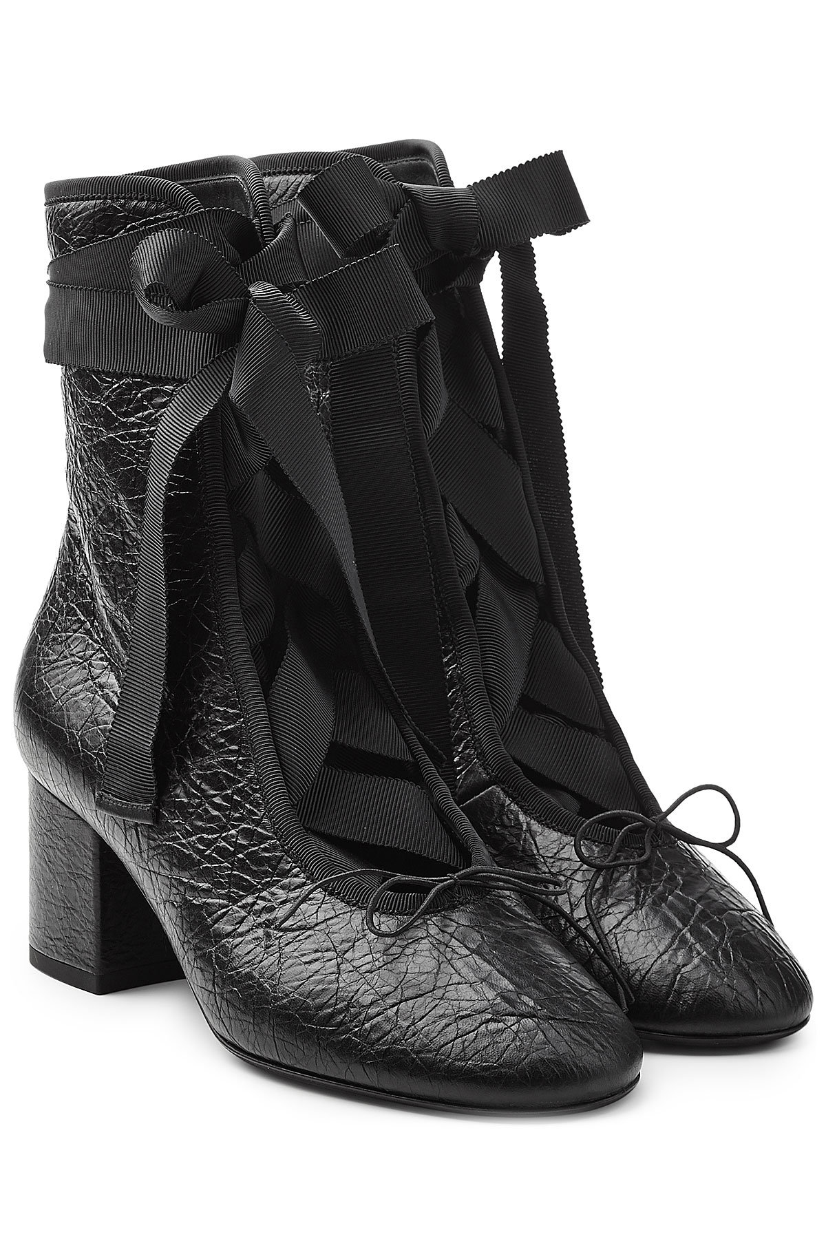 Valentino - Leather Ankle Boots with Grosgrain Ribbon