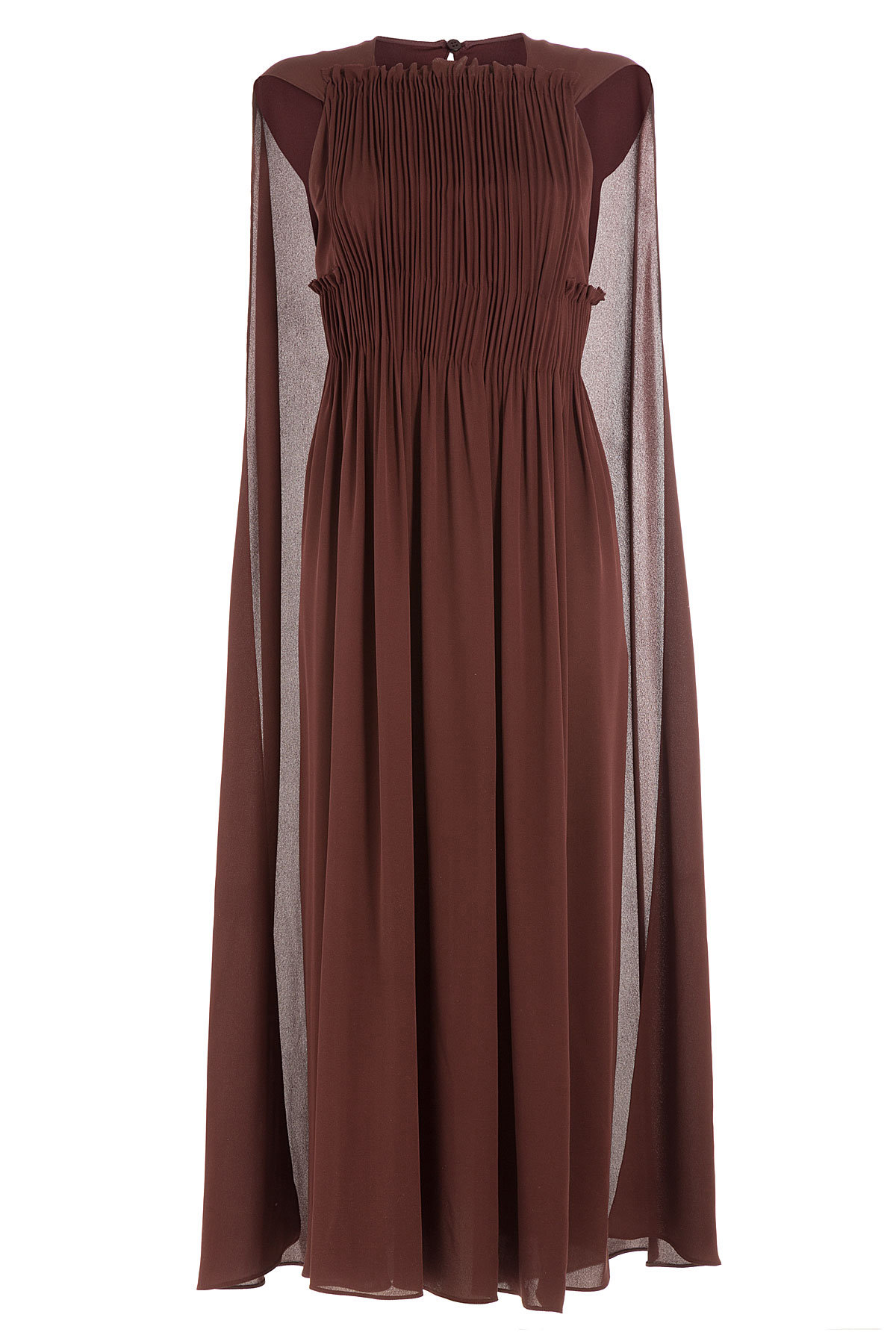 Valentino - Midi-Length Pleated Silk Dress with Cape
