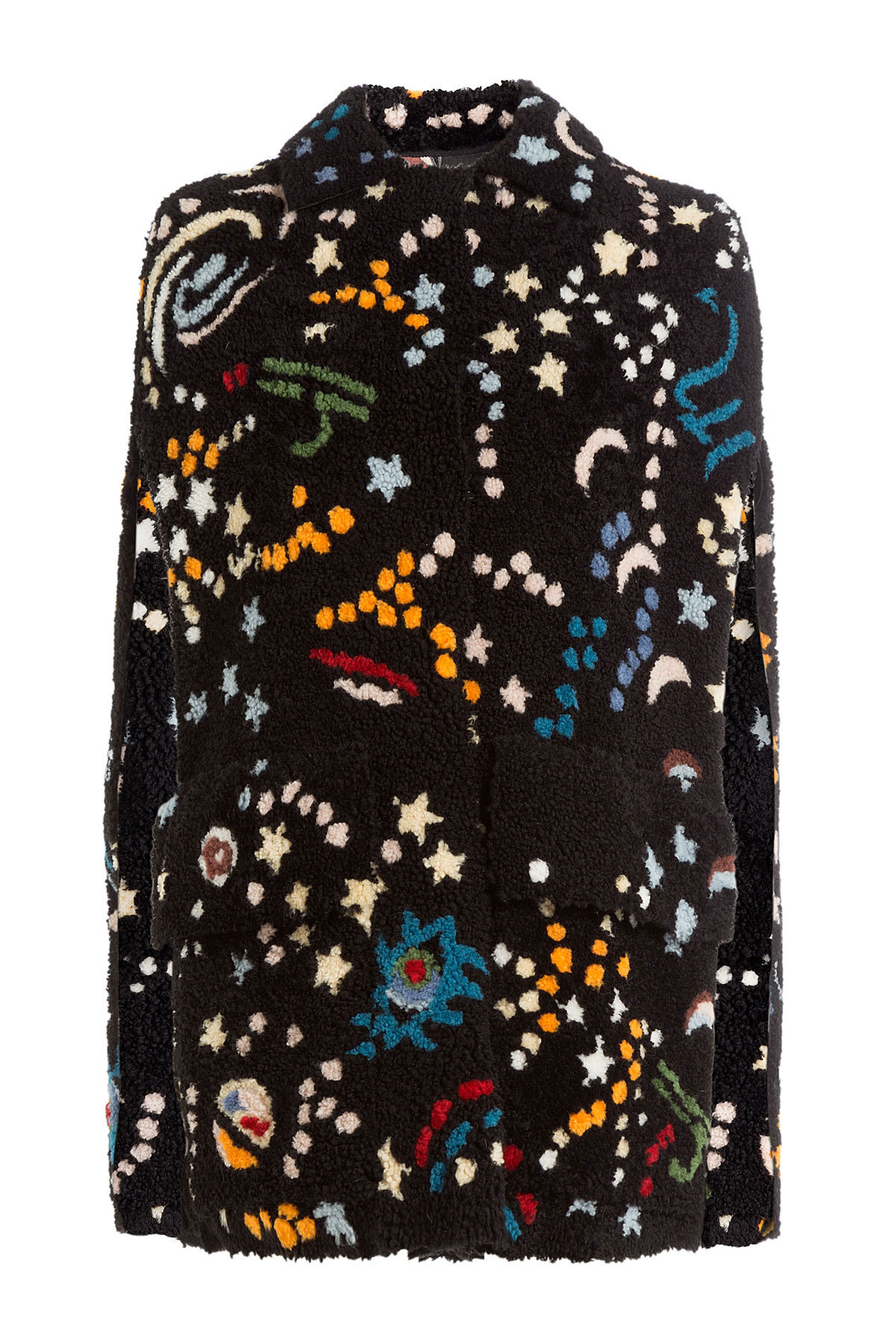 Valentino - Printed Shearling Cape with Embroidered Leather