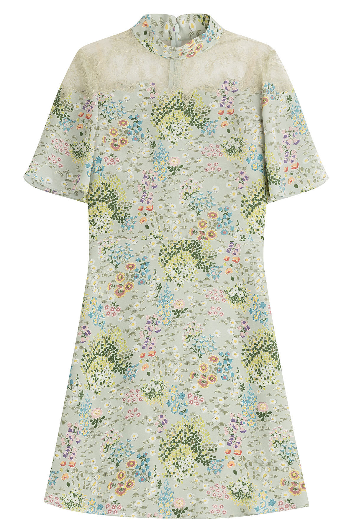 Valentino - Printed Silk Dress with  Lace